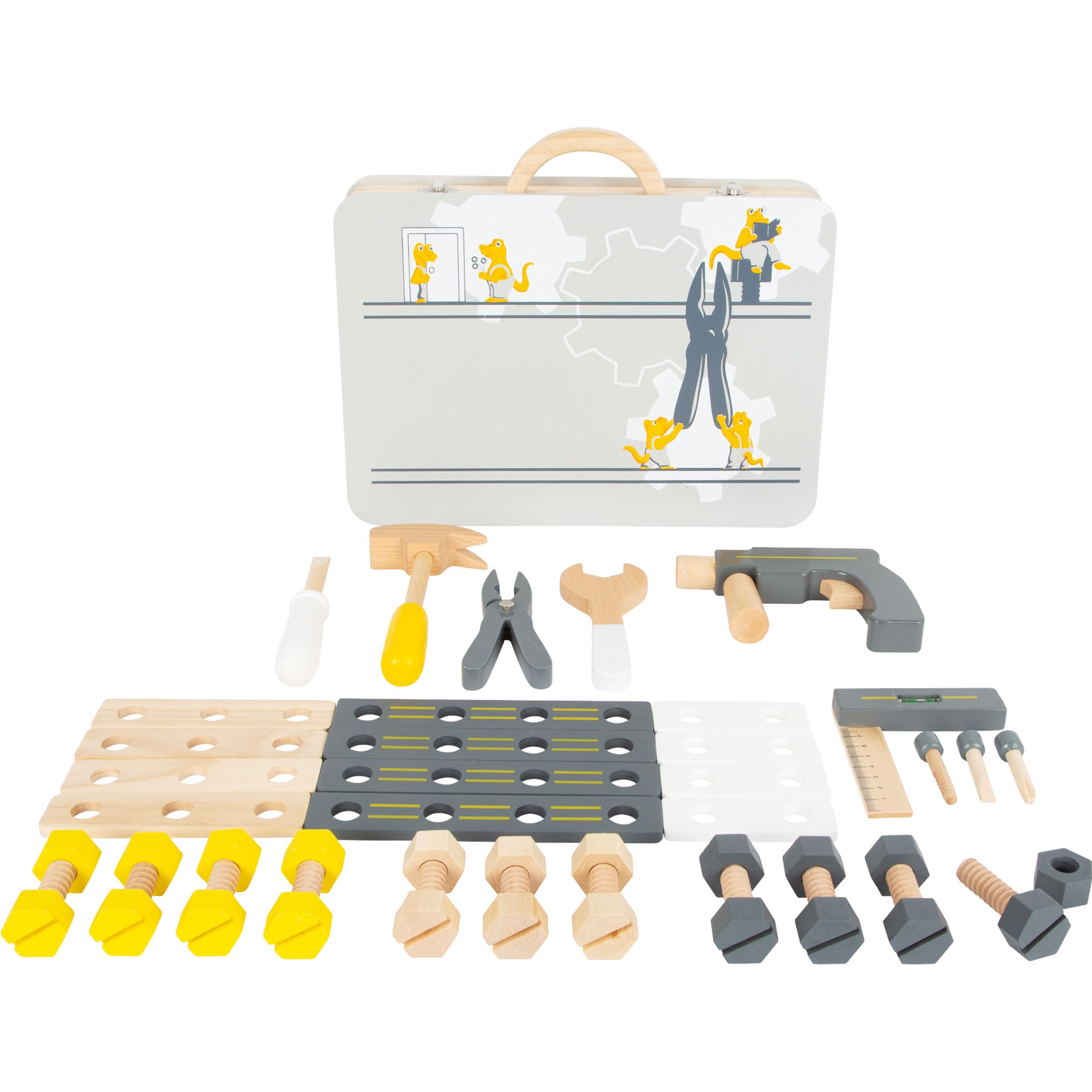 Small Foot 11808 Miniwob Toolbox made of wood, with ample tools and screw set, for children aged 3+ years - Image 2