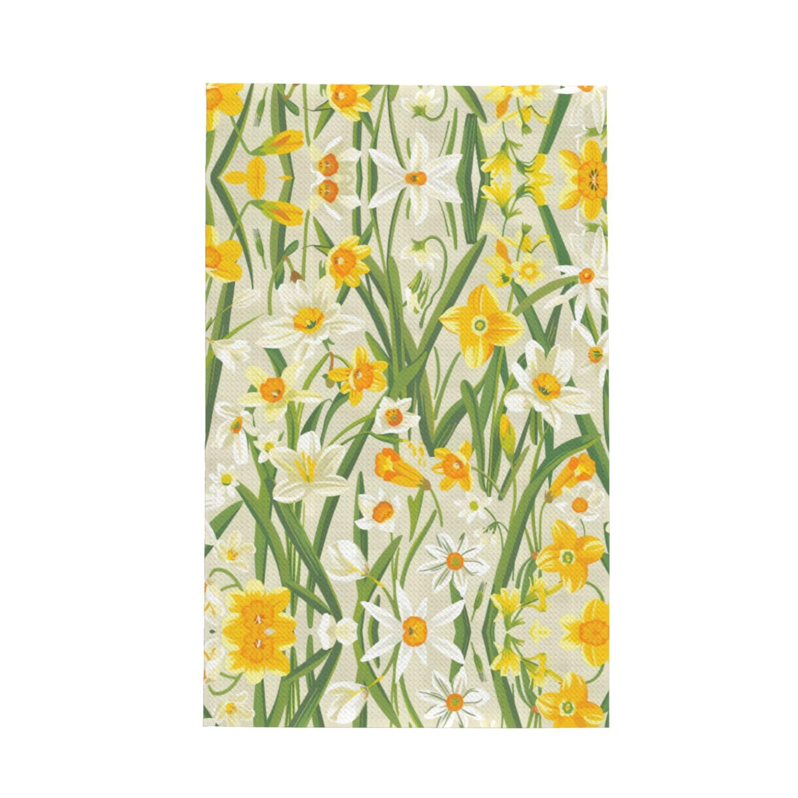 Xxahnbm Black Bright Yellow Green Flowers Print Waffle Kitchen Towel,Absorbent Hand Towel