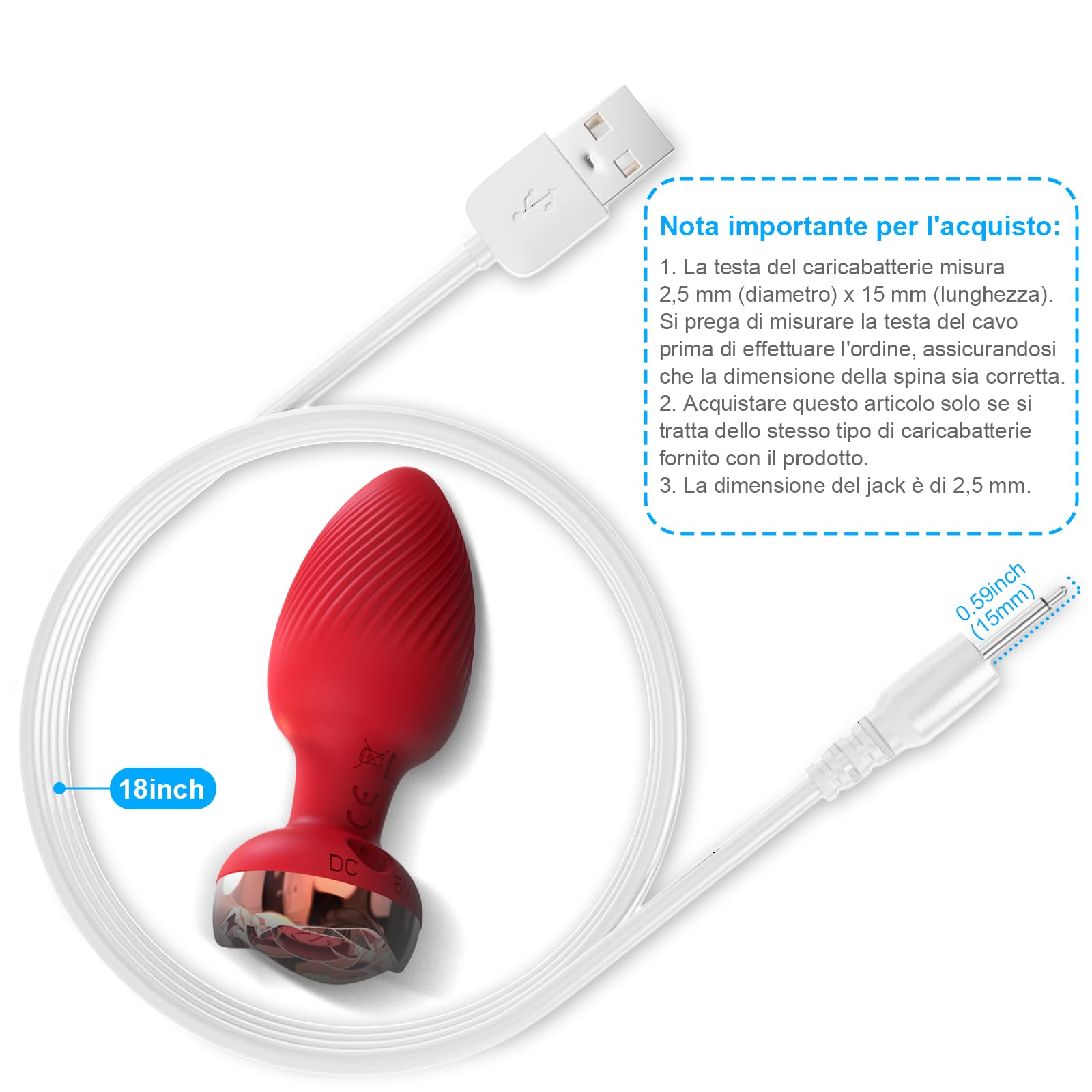DOY USB Cavo di Ricarica CC 2.5mm Cavo Caricabatterie CC di vibratore clitoride Vibratoreper Uomo,anali Plug Anale-dilatatore Donna e Giocattoli【1Pcs Cavi USB+Regalo Giocattoli per Adulti】 (Rosso)