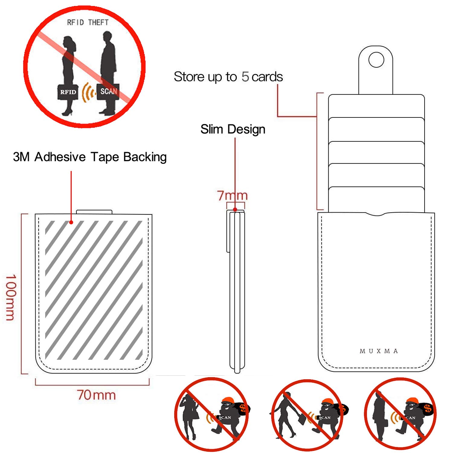 KEEPXYZ Etui na karty kredytowe na tył telefonu RFID 5 Pull Card Cash Cell Wallet Pocket Canva Leather Case do smartfonów (szary)