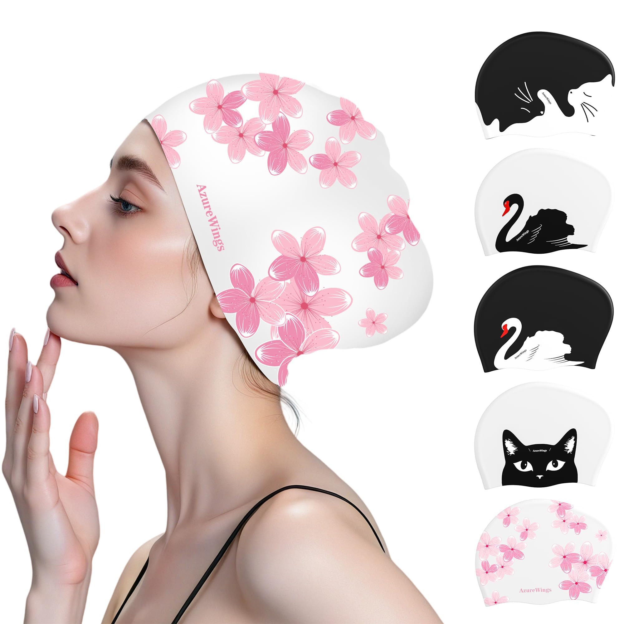 Large Silicone Swim Cap for Long Hair, Women Men