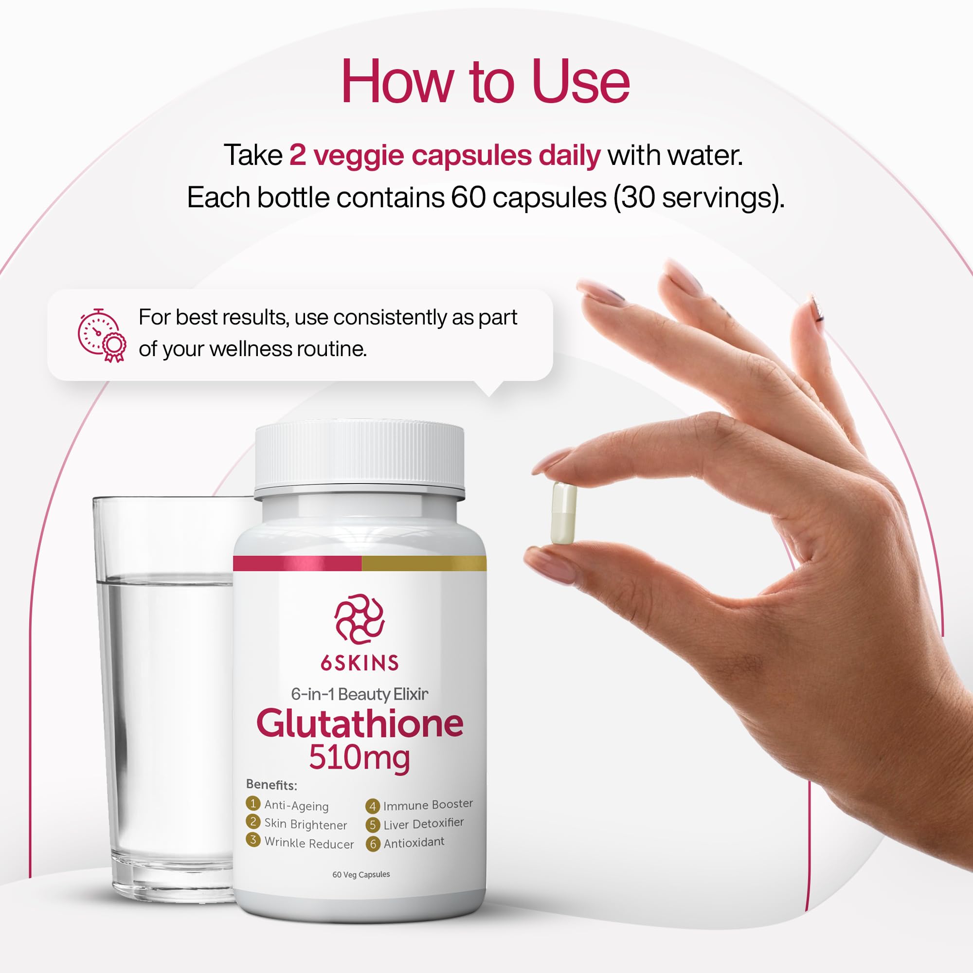 Amazon.com: 6SKINS®6in1 Beauty Elixir with Liposomal Glutathione 510mg |  Glutathione Supplement 4X Better Absorption - Immune Support, Liver Detox,  Powerful Antioxidant for Healthier Skin