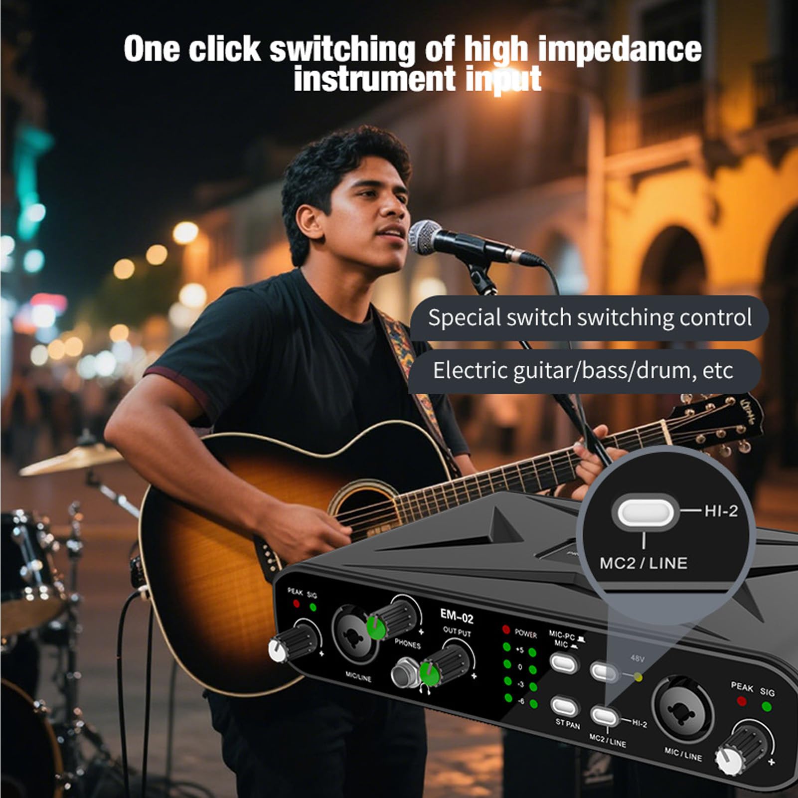 Tarjeta de Sonido USB Externa, Interfaz de Audio de Alta Resolución de 32 bits 384 KHZ con Preamplificador de Micrófono y Alimentación Fantasma de 48 V, para
