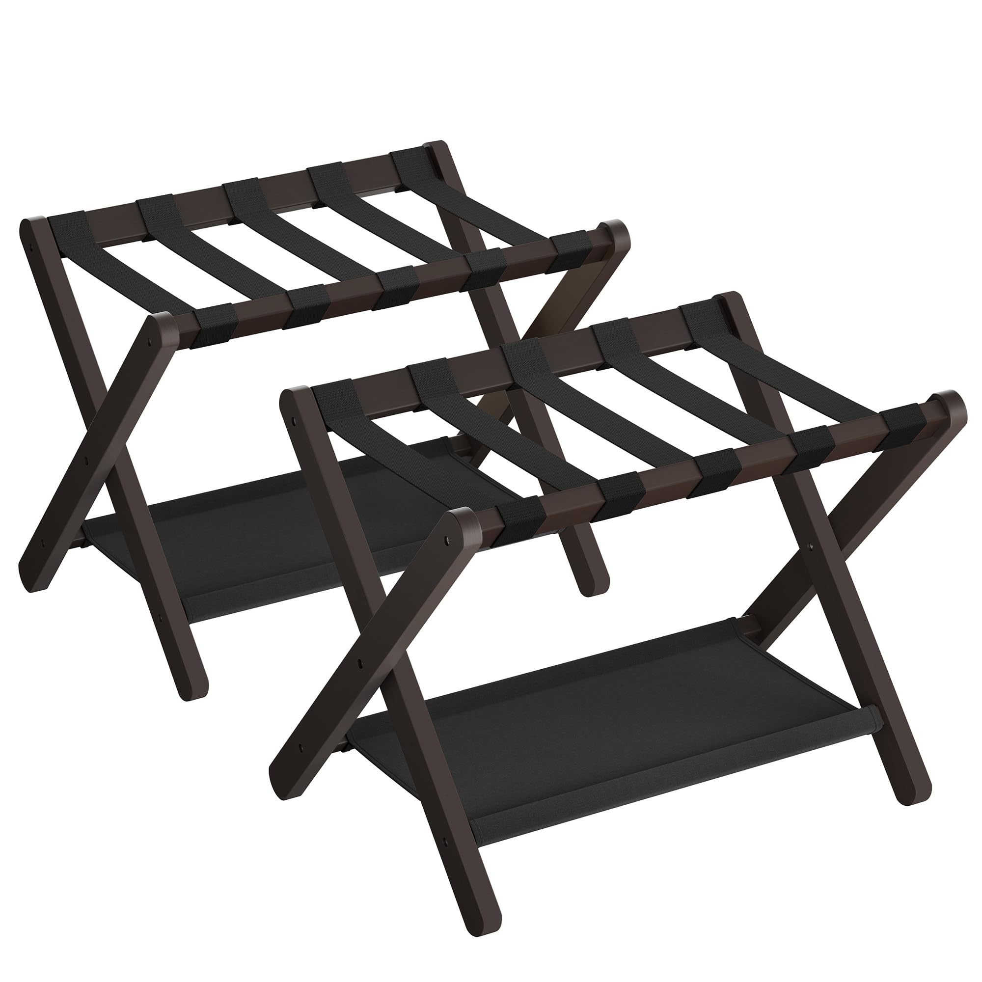 SONGMICSLuggage Rack, Set of 2, Folding Suitcase Stand with Storage Shelf, for Guest Room, Hotel, Bedroom, Heavy-Duty, Holds up to 131 lb, Chestnut Brown URLR007R02The Forest Stewardship Council