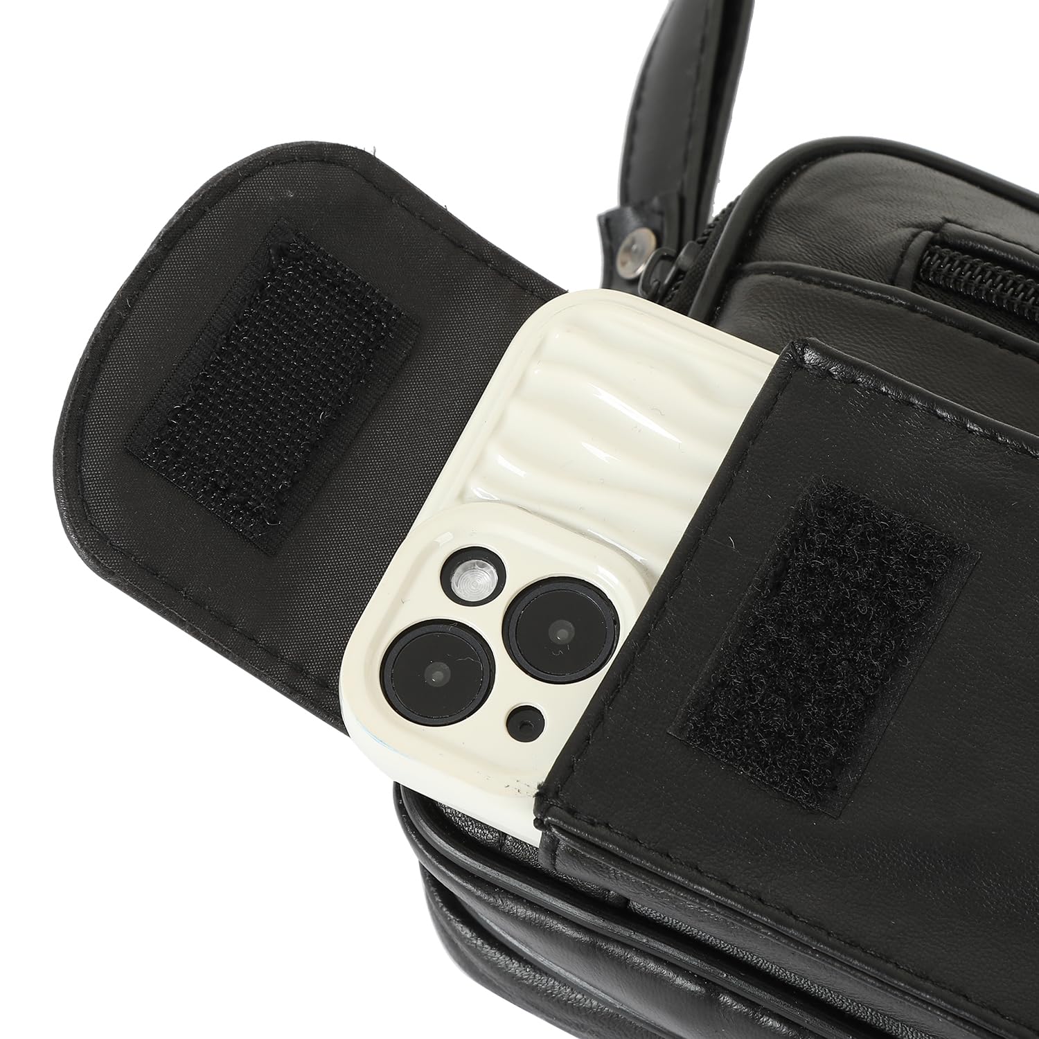 Herren Handgelenktasche Echt Leder Schwarz - Handtasche mit Brillen- und Handyfach - 4 Reißverschlussfächer - Organizer für Reise und Dokumente - Portemonnaie Tasche groß