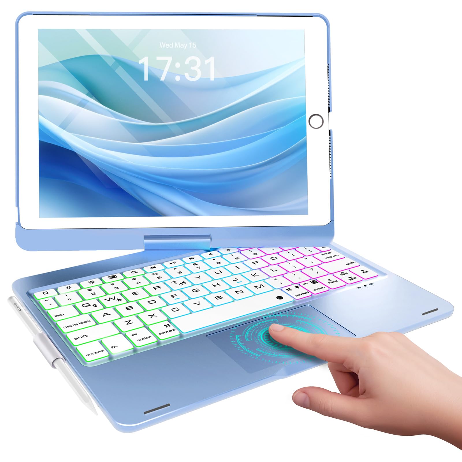 Baisla for iPad 9th/8th/7th Gen Keyboard Case, 360 Rotating, Sky Blue