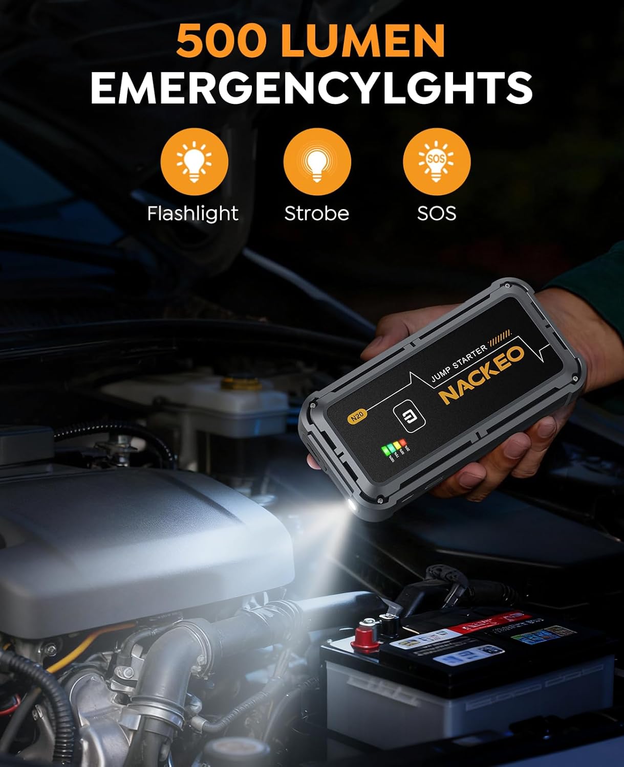 Car Jump Starter 7000A Car Battery Jump Starter Portable Pack for Up to All Gas and 10.0L Diesel Engine 12V Jump Box, Jump Pack, Battery Booster with Jumper Cable, Lights,Storage Case, Compact - Image 5