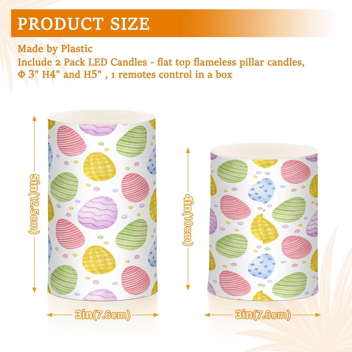 Easter Eggs Flameless Candles 2PCS, Battery Operated LED Candles Adjustable Brightness Timer Pillar Candles with Remote for Festival, Wedding,Home Party Decor