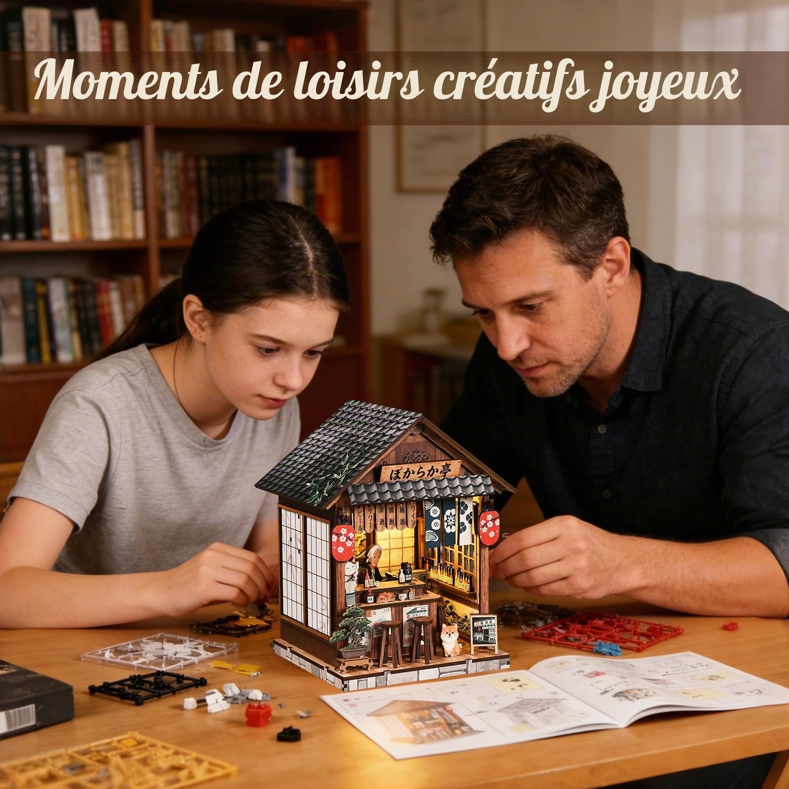 Japonais Bar à izakaya Kit Book Nook-Puzzle 3D Miniature en Bois avec LED
