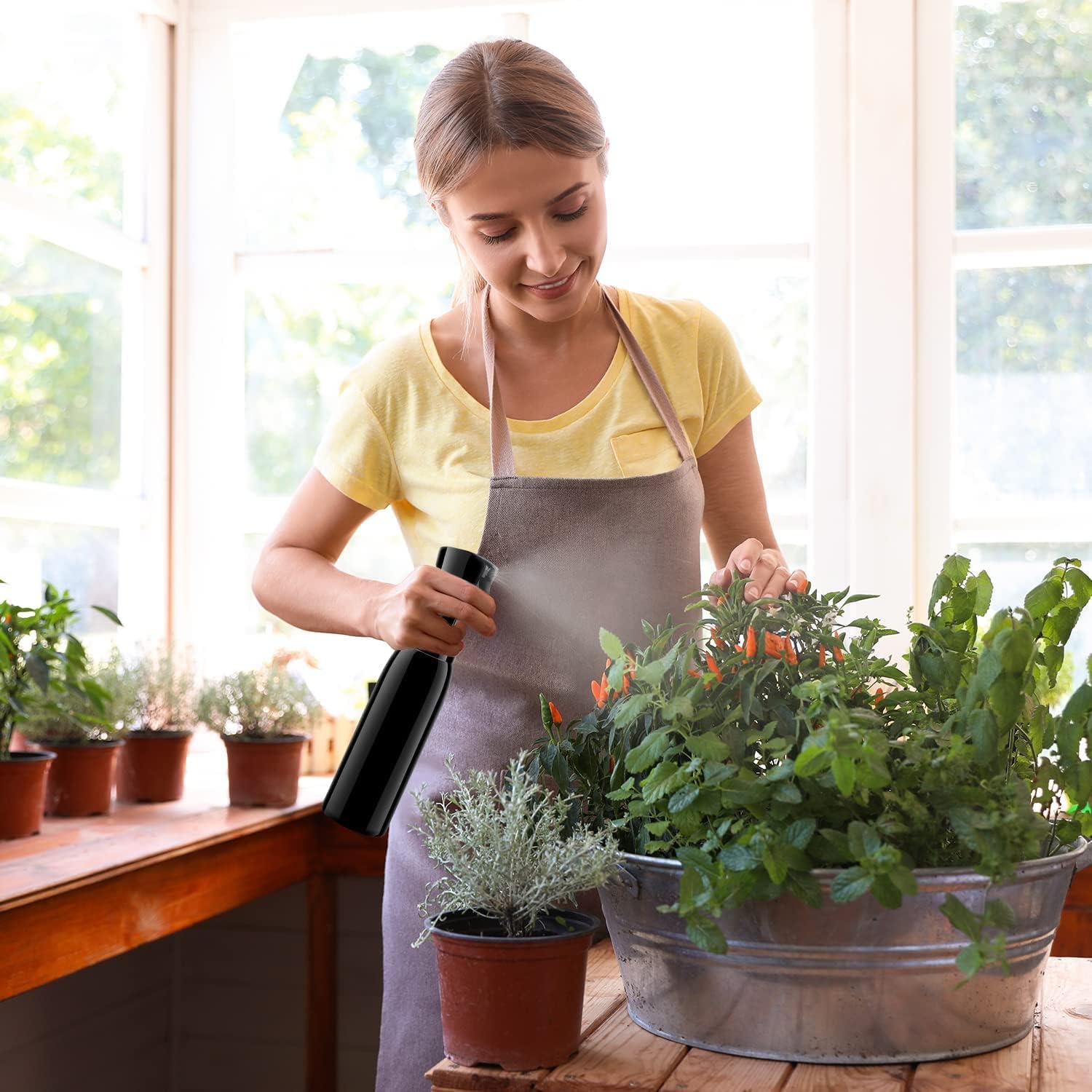 Pakchoice 2 Pack Continuous Spray Bottle Mister - 10.1 oz/300 ml, Refillable Fine Mist Spray Bottle for Hair Styling, Plants, Cleaning, Salons & Skin Care - Plastic Mister Spray Squirt Bottle, Black - Image 8