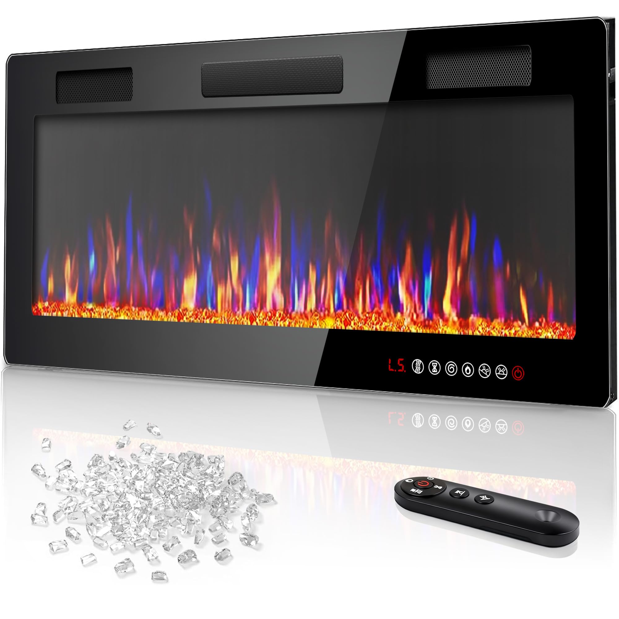 Vitesse 36 Inch Ultra Thin Electric Fireplace-Narrow Bezel Linear Fireplace Heater Recessed Wall Mounted, Remote and Screen Control, 8H Sleep Timer, Low Noise, 750/1500W for Living Room, Bedroom