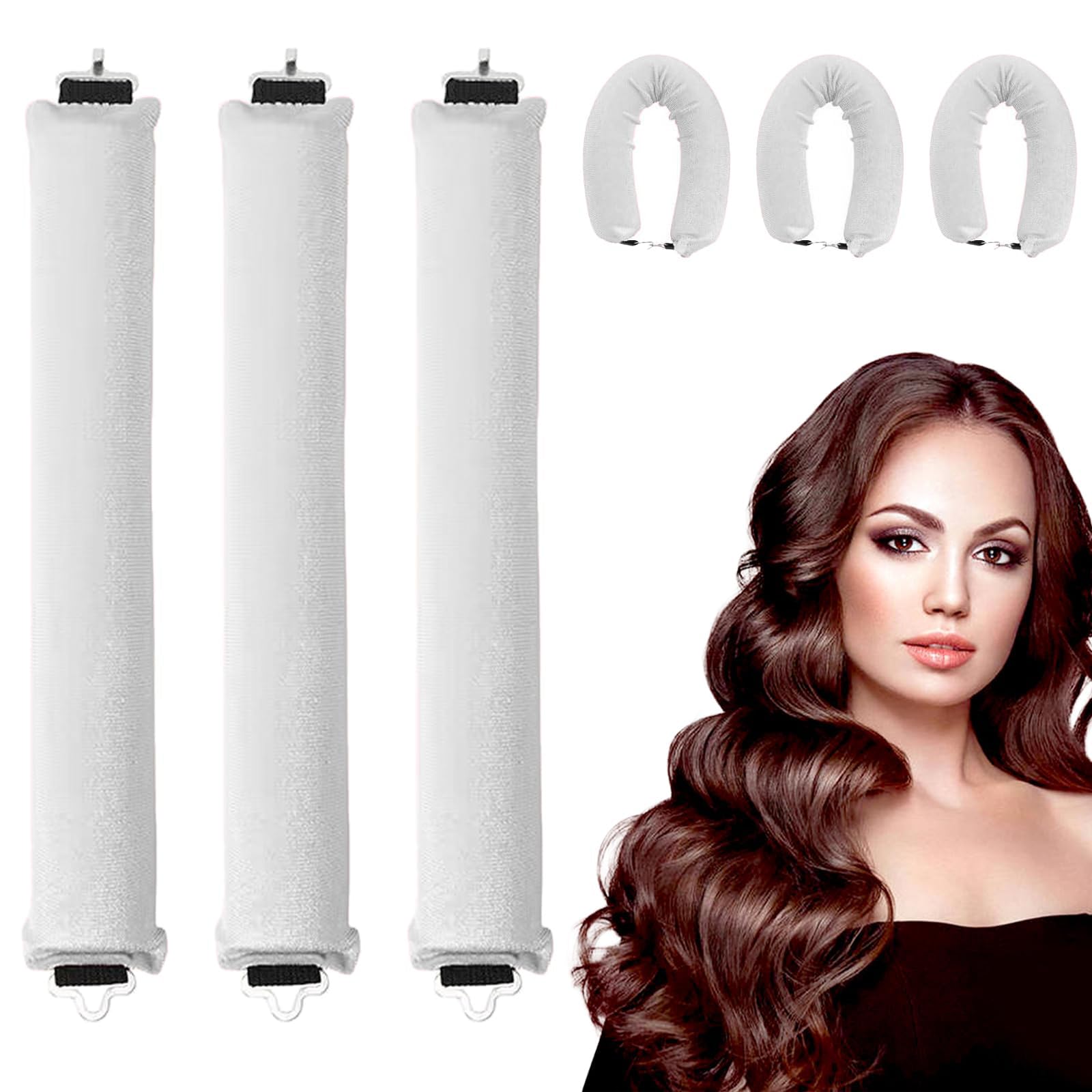 3pcs Heatless Hair Curler for Women With Hook - Easy to Carry Grey Flexi Rods for All Hair Types - Big Wave Dry Sleep Curling Tools Without Heat