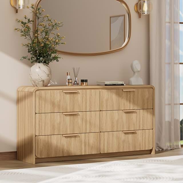 HOTALLOY natural oak fluted six-drawer dresser