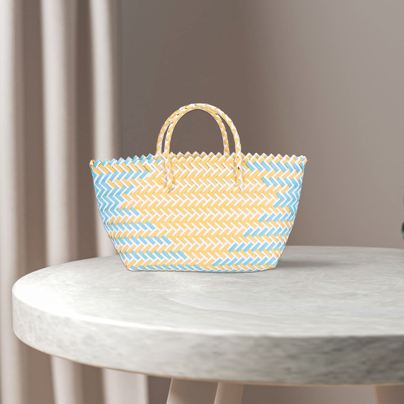 Borsa In Rattan Intrecciato A Mano Con Coperchio - Cesto Shopping Vintage Per Donna, Perfetto Per Picnic - Foto 4