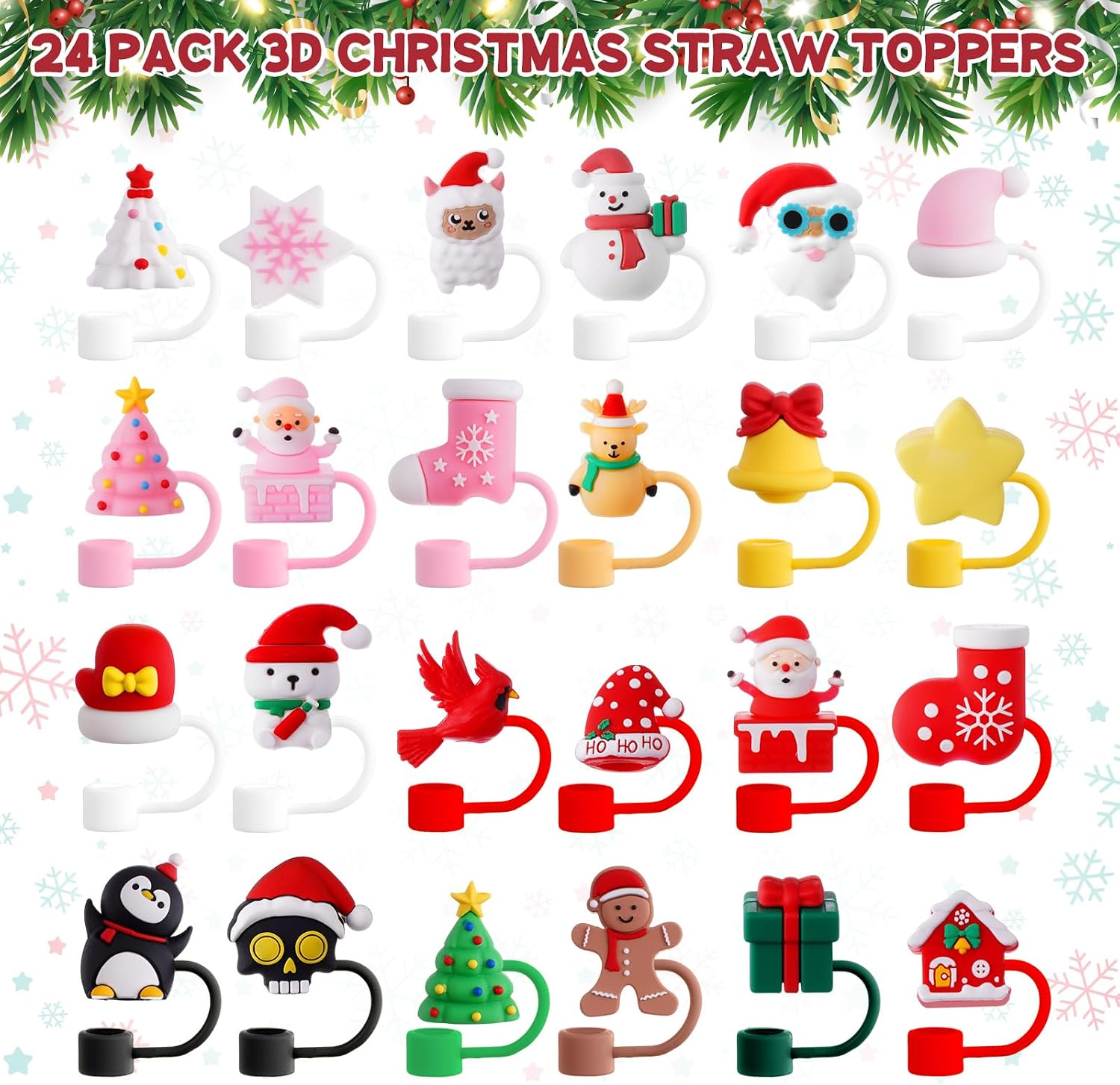 Qinyoung 3D Advent Calendar 2025 Straw Covers Christmas 24 Days of Surprise with 10mm Straw Toppers Compatible with 30 Oz 40 Oz Tumbler Cup for Christmas Xmas Holiday Countdown Calendar Gift
