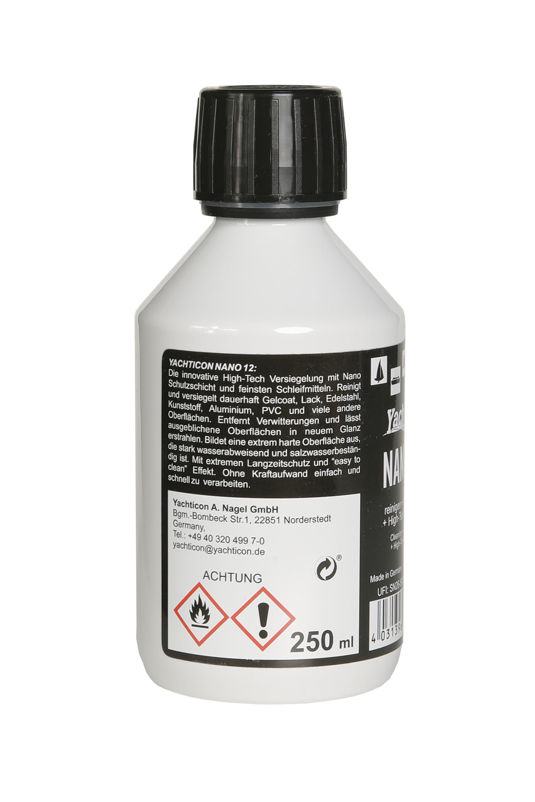 Yachticon Nano 12 Politur 500ml, Hochglanzversiegelung für Boot, Yacht, Caravan, Schützt vor UV Strahlung, Salz, Umwelteinflüssen, Langzeitschutz für GFK und Lacke, Nanotechnologie Pflege