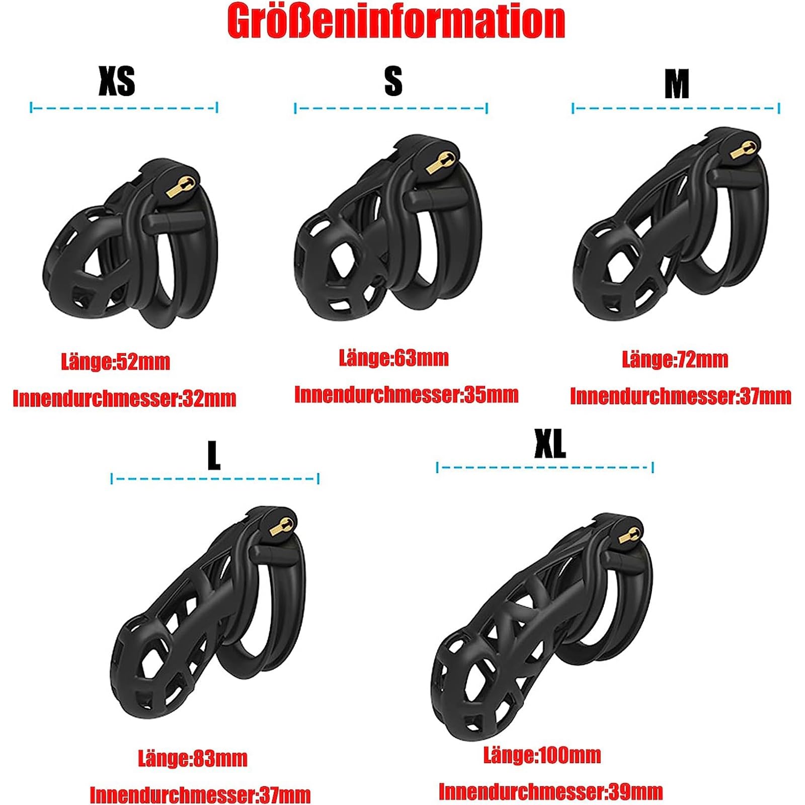 Cinturón de castidad for hombres, jaula de pene ventilada con 4 anillos for el pene, cerradura invisible, juego de jaula de castidad for bondage, sexo for hombres y parejas.(S)