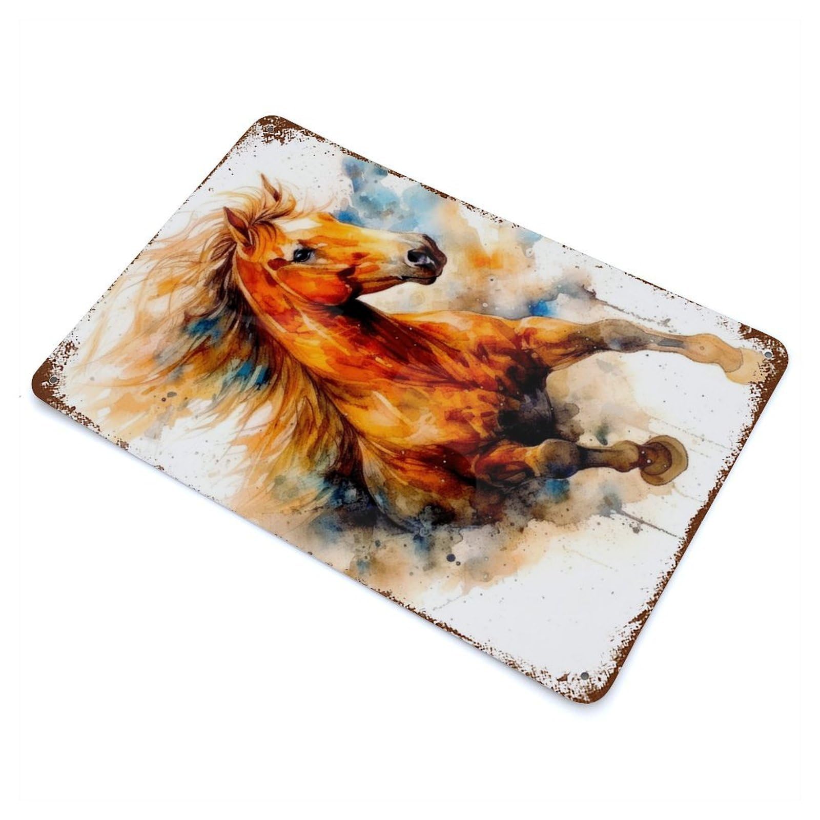 Decorative Tin Sign Watercolor Horse Art 11.8"x7.9", Novelty Wall Decor for Shed, Workshop And Garage Wall Decor