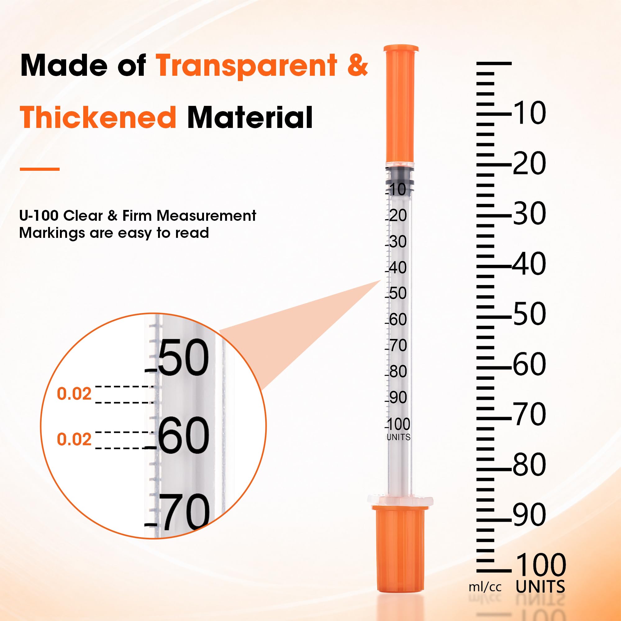 U-100 1ml 30 Gauge 5/16"(8mm) Syringe, 20 Packs 1cc Syringes — Amazon image 3
