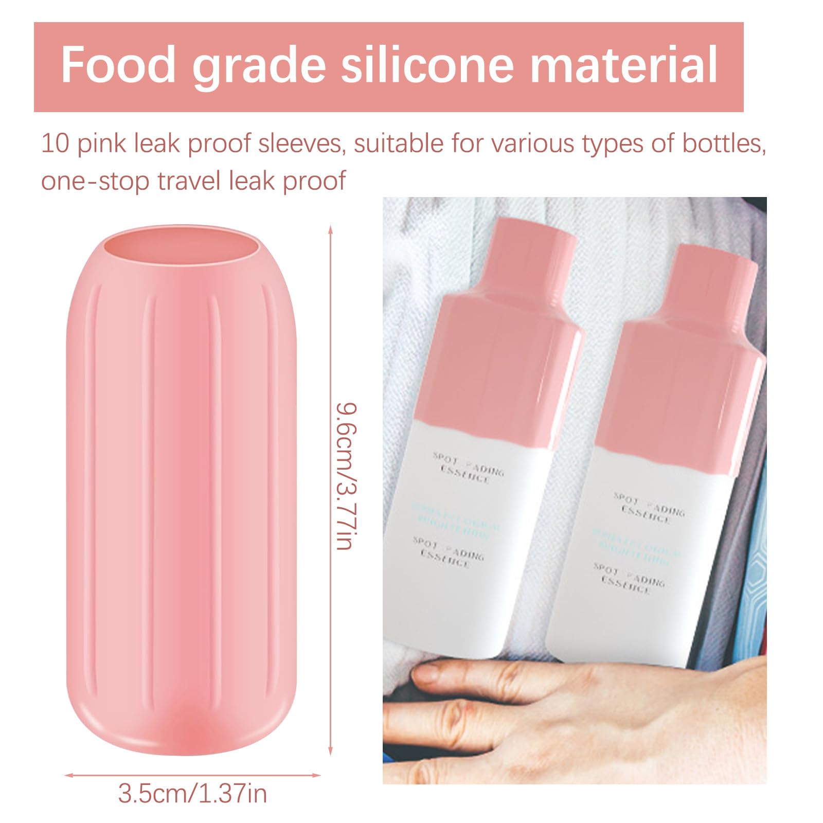 Fundas Elásticas de Silicona para Botellas de Viaje, Accesorios a Prueba de Fugas, Reutilizables (Rosa)