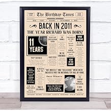 Fingerprint Designs 2011 Newspaper Any Age Any Year You Were Born Birthday Facts Gift Print | Gift For Milestone Birthday, Choice Of Framed Print, Canvas, Unframed Print, Keepsake