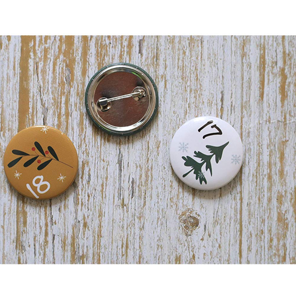 HERZWILD Calendrier De L'Avent DIY – Chiffres 1 à 25, Diamètre 3,2 Cm, Fixation Par épingle, Pour Sacs De Jute, Noël