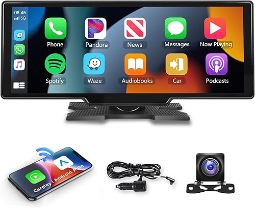 Podofo 10.26" Wireless Apple Carplay Car Stereo with 1080P Backup Camera, Portable Car Radio with Wireless Android Auto, IPS Touchscreen, Voice disponible en Yaxa Venezuela