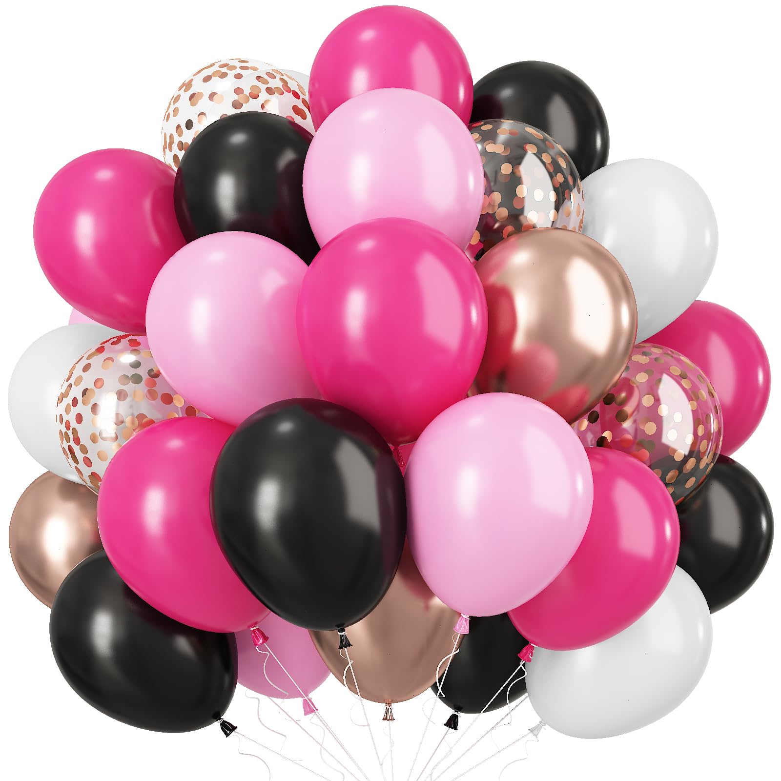 HILAVO Pink and Black Balloons, 60PCS 12 Inch Hot Pink and Black Balloon Rose Gold Confetti Balloons for Hot Girls Women Birthday Party Baby Bridal
