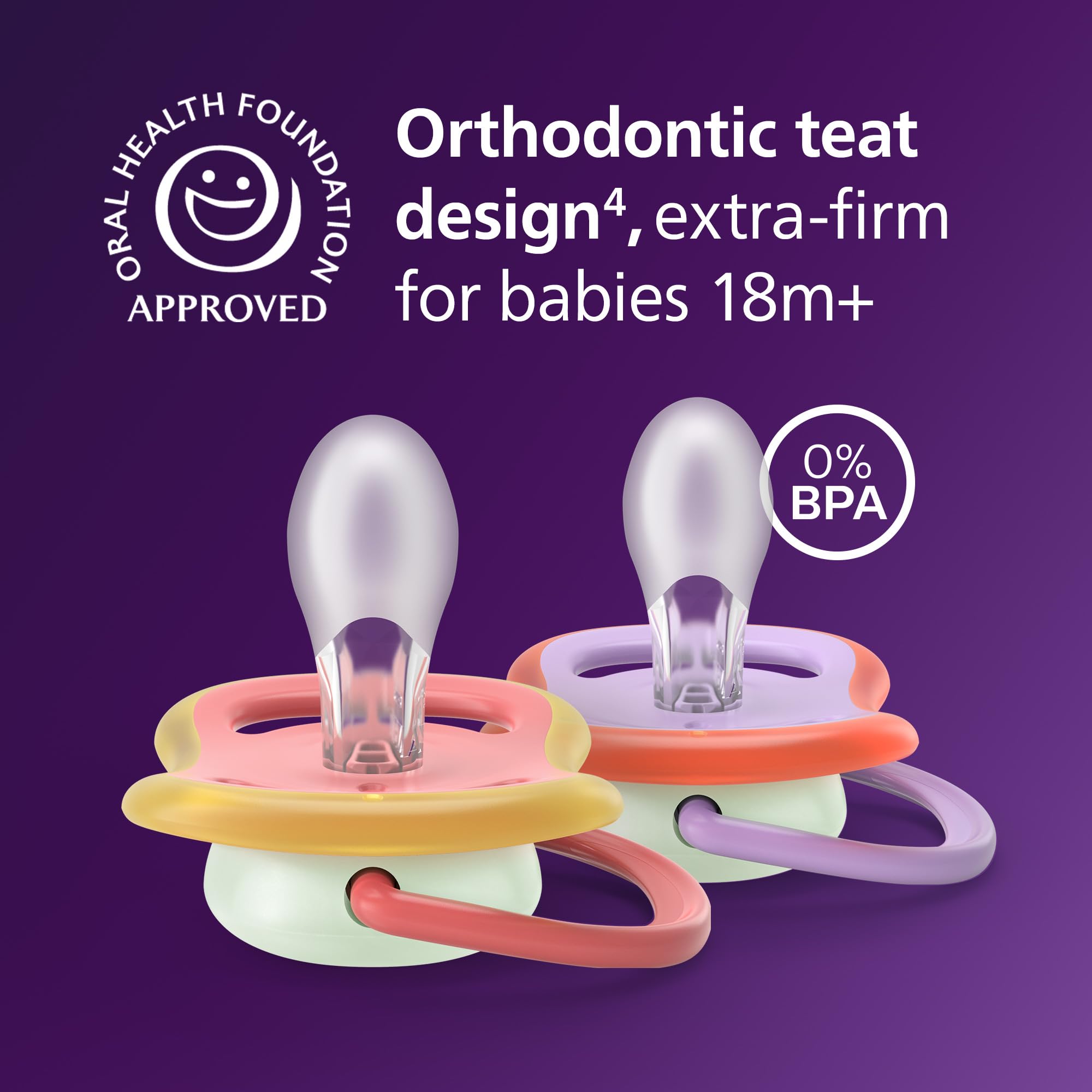 Philips Avent Ultra Air Nighttime Soothers, Orthodontic Design, for Babies 18 Months+, Glow in The Dark - Image 3
