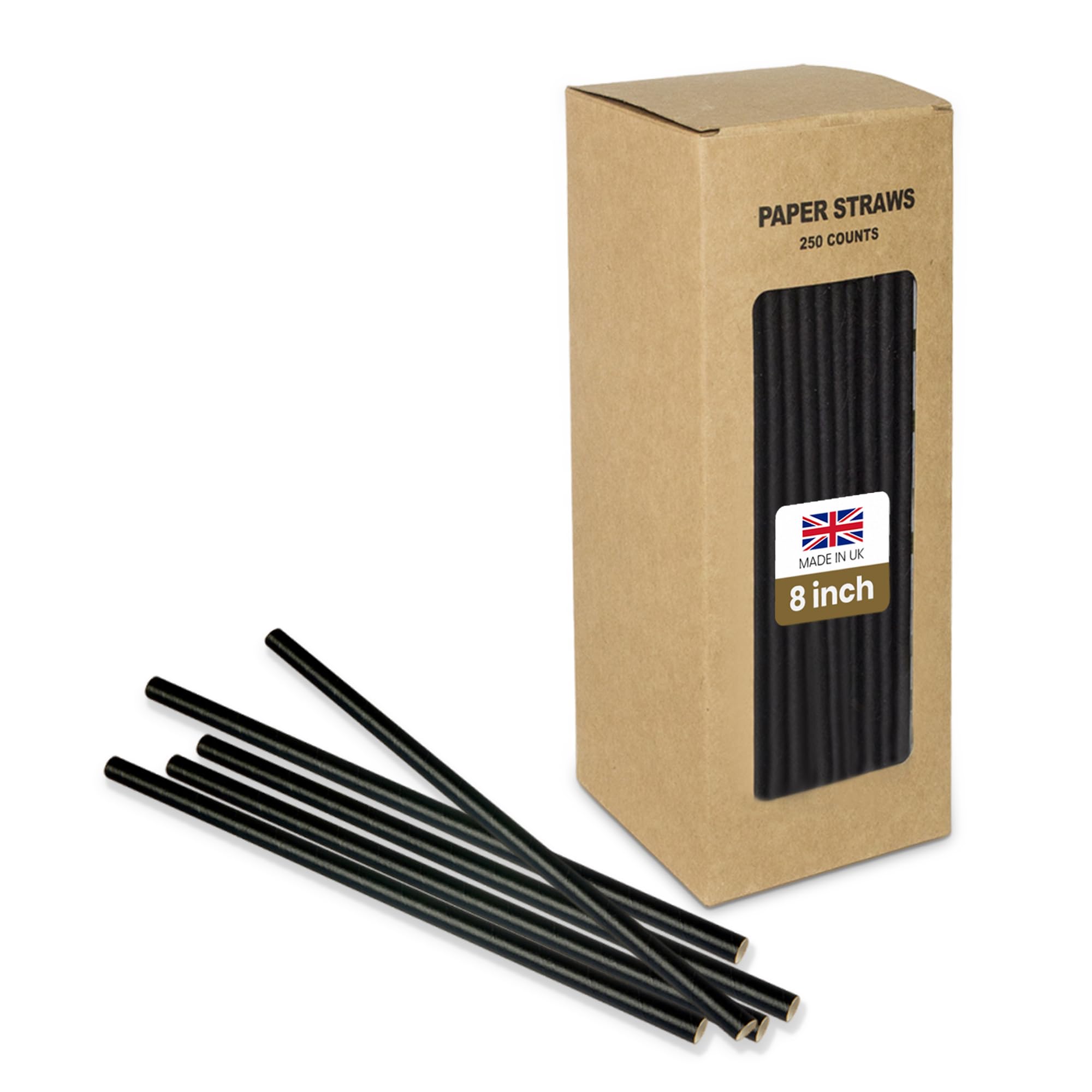 We Can Source It Ltd - Black Paper Straws (8"/200mm) – Eco-Friendly, Biodegradable & Compostable – Durable Drinking Straws for Parties, Cocktails, Tumblers, Hot & Cold Drinks - Pack of 250