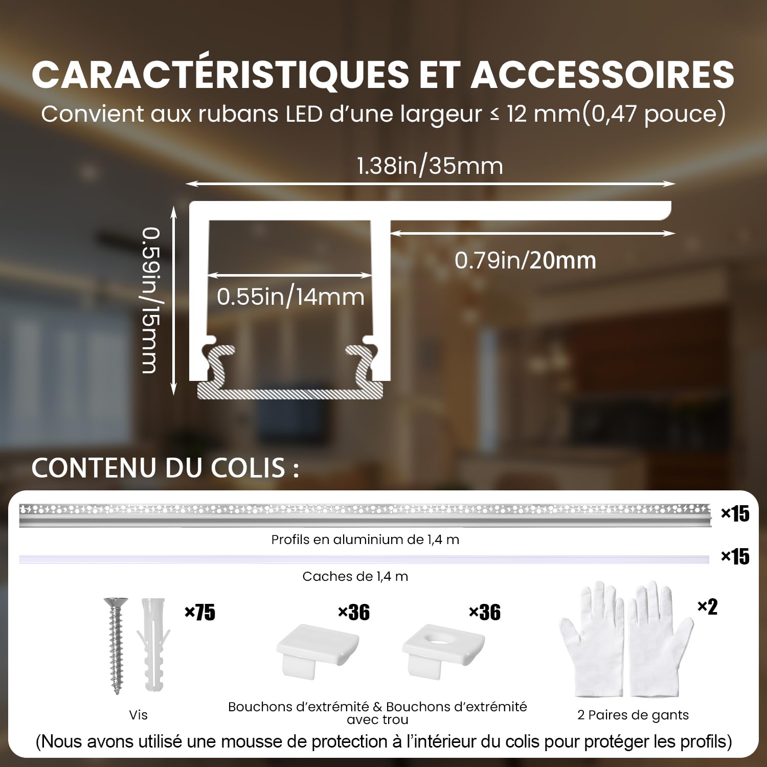 Profile Encastrable Placo Alu pour Ruban LED, 15 Pièces 1,4 m Profilé en Aluminium LED de Carrelage Bncastré avec Couvercle Laiteux, Embouts pour Cloison Sèche, Plafond, Mur, Bords Carrelage (21 m)