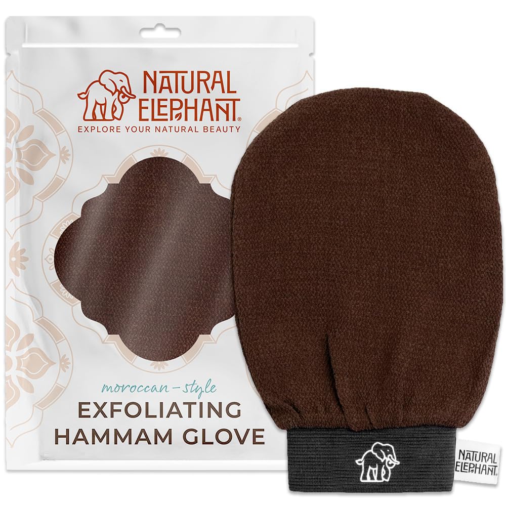 Natural Elephant Exfoliating Hammam Glove | Authentic Moroccan Kessa Body Scrub Mitt for Spa-Quality Skin Renewal (Chocolate Brown Single)