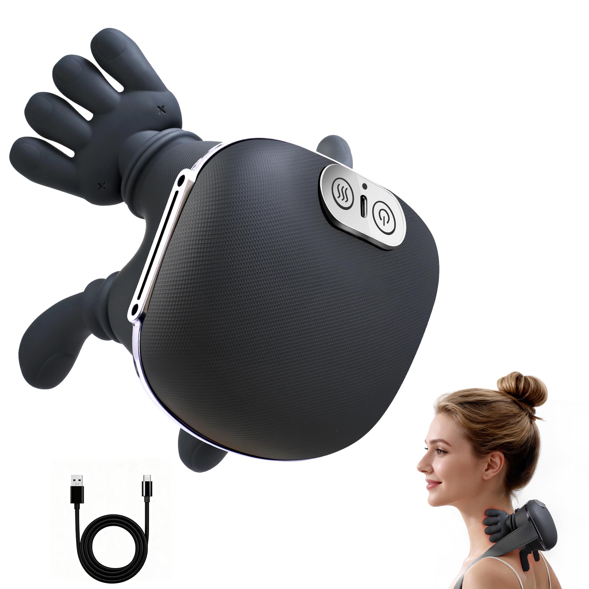 4D Elektrische Nackenmassagegerät mit Wärme Kabello - yorraka 3 Massagemodi und 2 Wärmestufen Shiatsu Massagegerät Nacken Schulter - Tragbare Nackenmassage Geräte für Zuhause, Büro, Reisen (Schwarz)