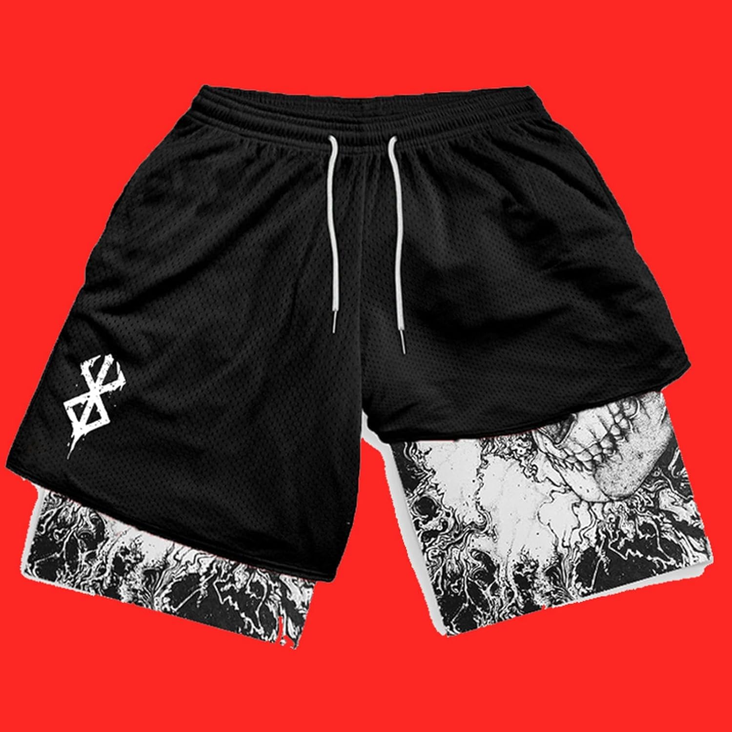 Y2K Letnie męskie Streetwear Anime Wysoka talia Oversize Oddychające krótkie spodnie gimnastyczne Szkolenie Fitness Workout Spodenki do biegania Ubrania, czarne (B), L