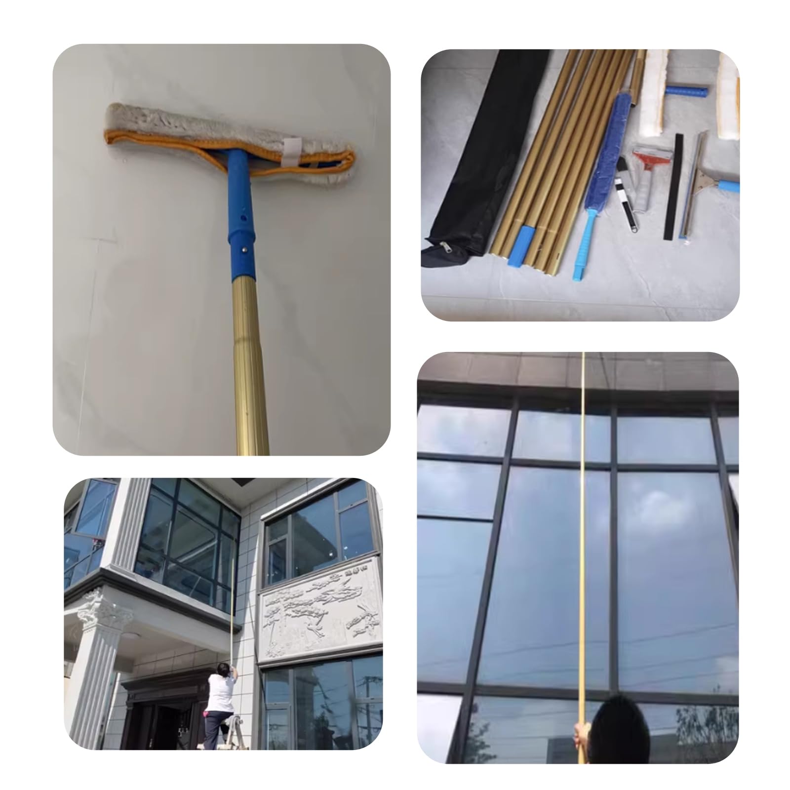 Escobilla telescópica profesional para ventanas altas, 100 cm, limpiador de vidrio duradero con mango extensible, ideal para limpieza de ventanas sin rayas y accesibilidad