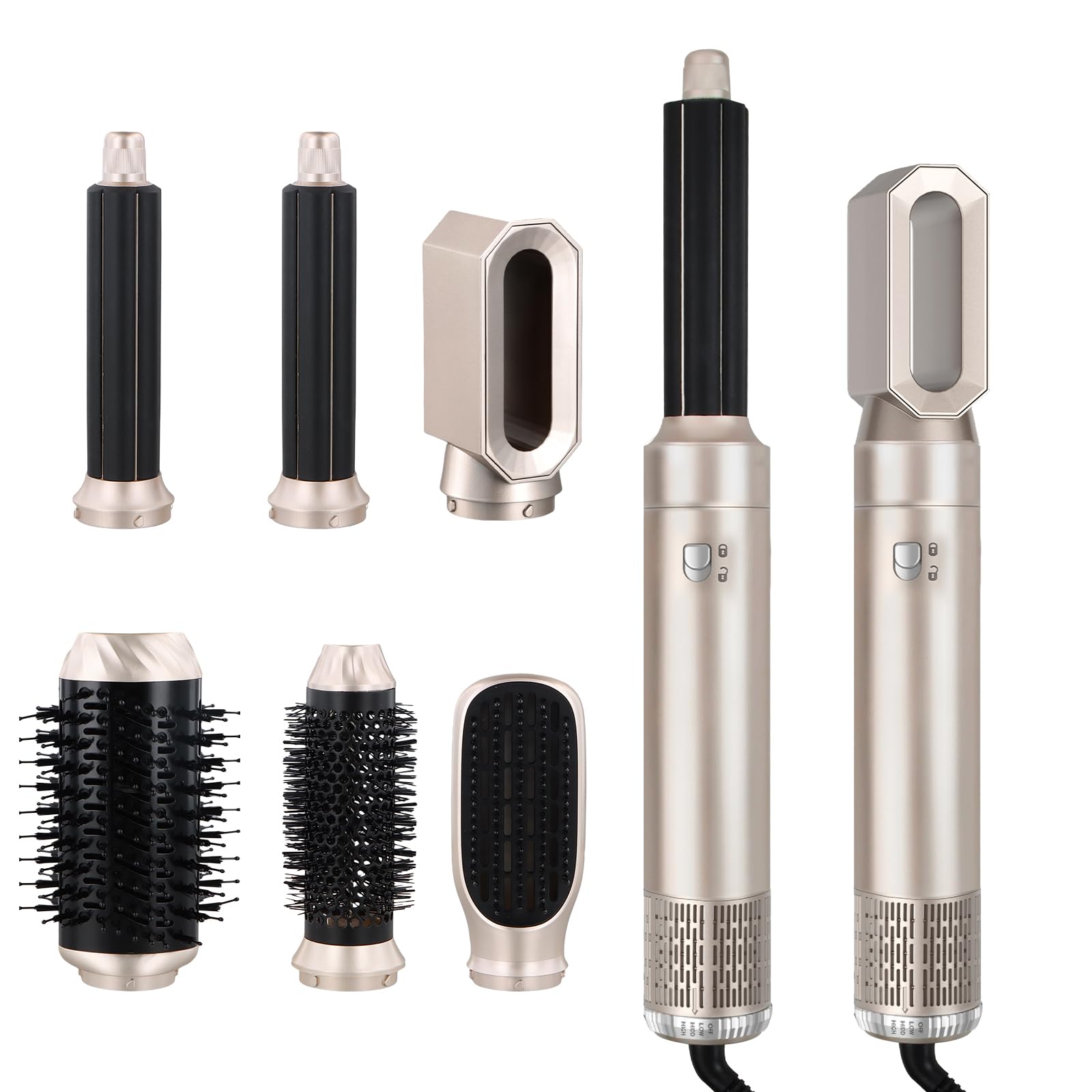 Focenat 6 in 1 Air Styler, Spazzola Ad Aria Calda, con 6 accessori | Spazzola Asciugacapelli Multifunzione, Ferro Arricciacapelli ad aria Calda, 3 Temperature, per Styling Liscio, Onde, Ricci