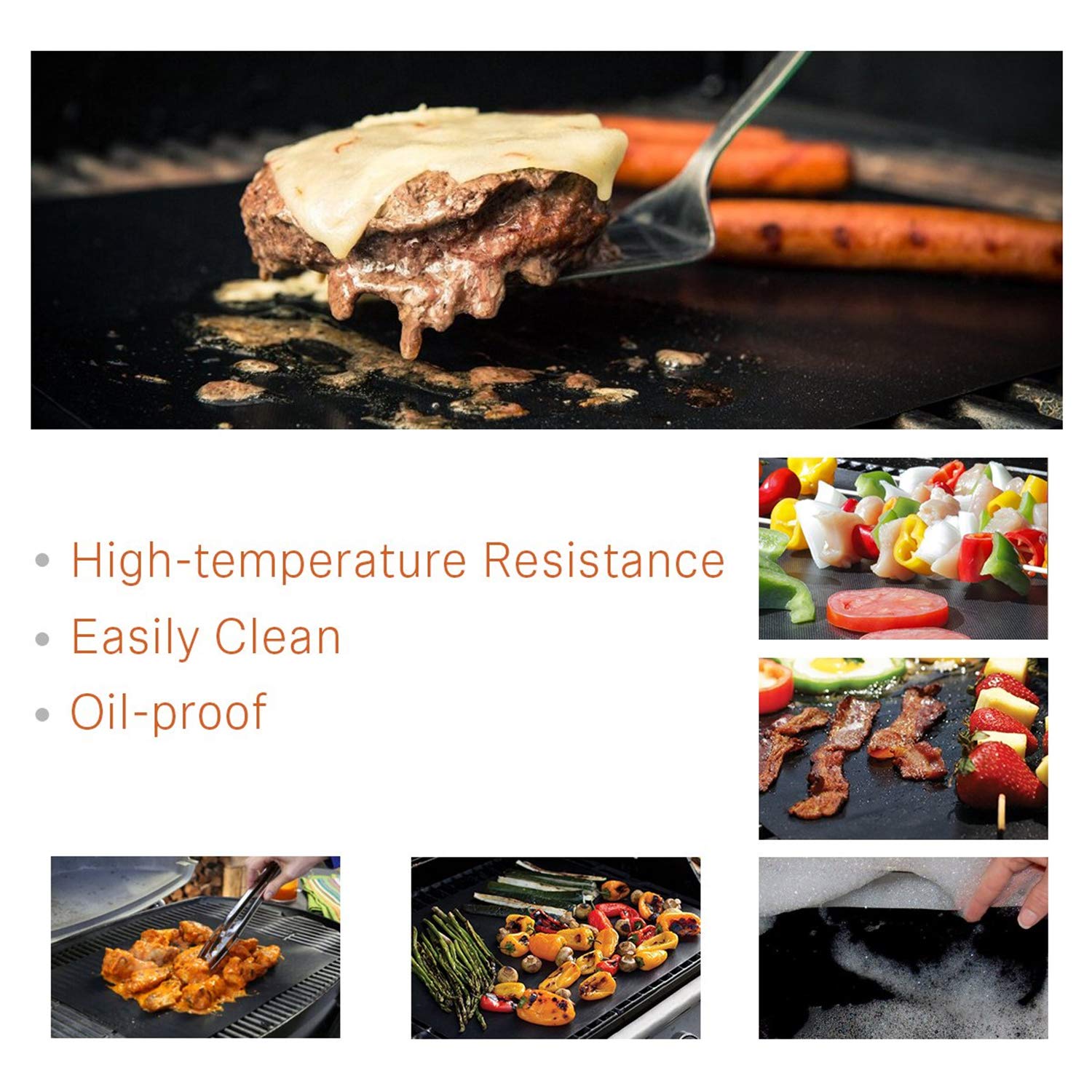 BBQ Grillmatte 4er Set - Wiederverwendbare Premium Grill- Und Backmatte Mit Teflon Antihaftbeschichtung Fuer Grill Und Backofen，grillmatte Extra Gross 50 X 40 Cm