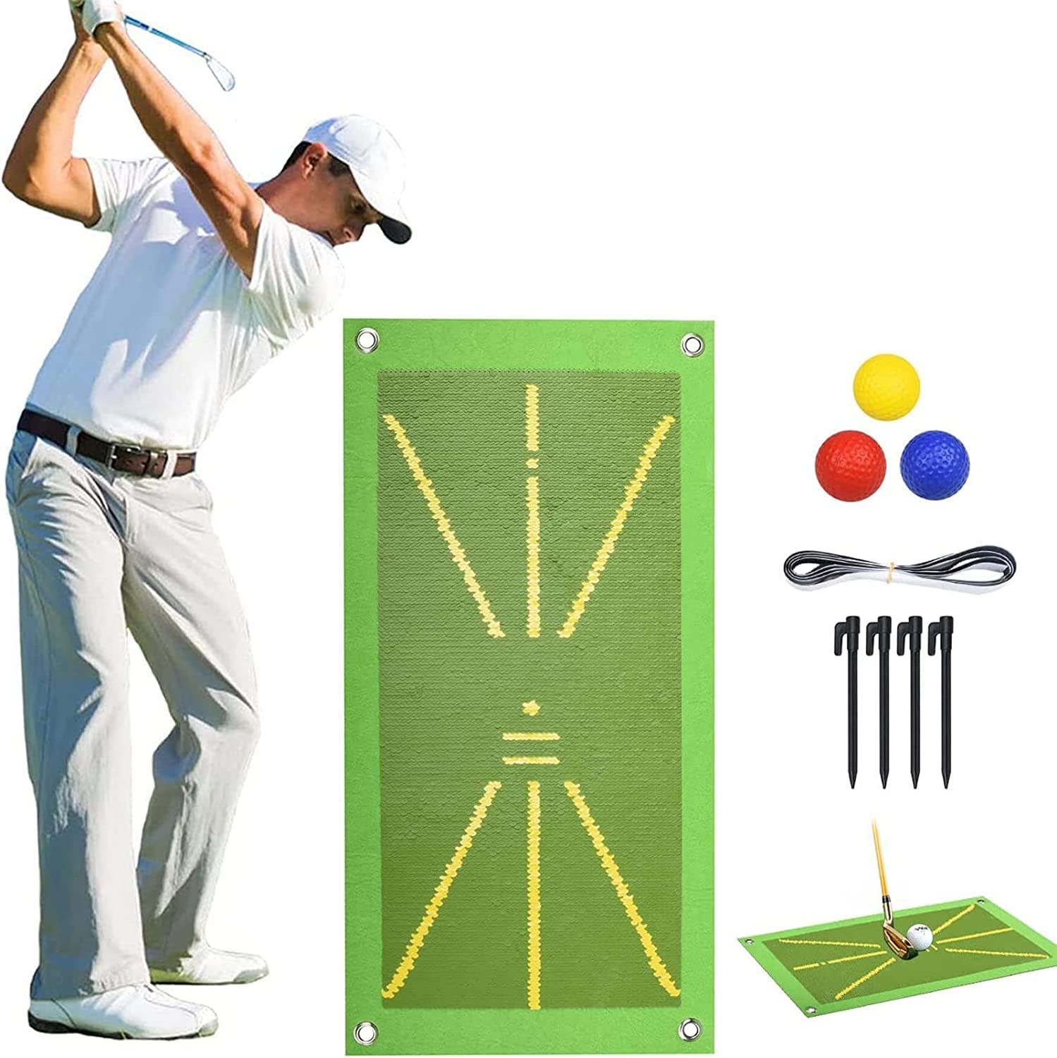 JANGOU Golf Swing Trace Mat, Golf Training Mat, Golf Training Mat for Swing Detection Batting, Divot Daddy Pro, Analysis Swing Path Golf Practice Mat with Shock Absorbent Rubber Soft Base