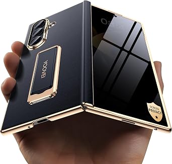 for Galaxy Z Fold 7 Case Luxury Leather with Privacy Screen Protector [Hinge Protection] Hand Strap Kickstand & Wristband Holder for Samsung Zfold 7 Case Black