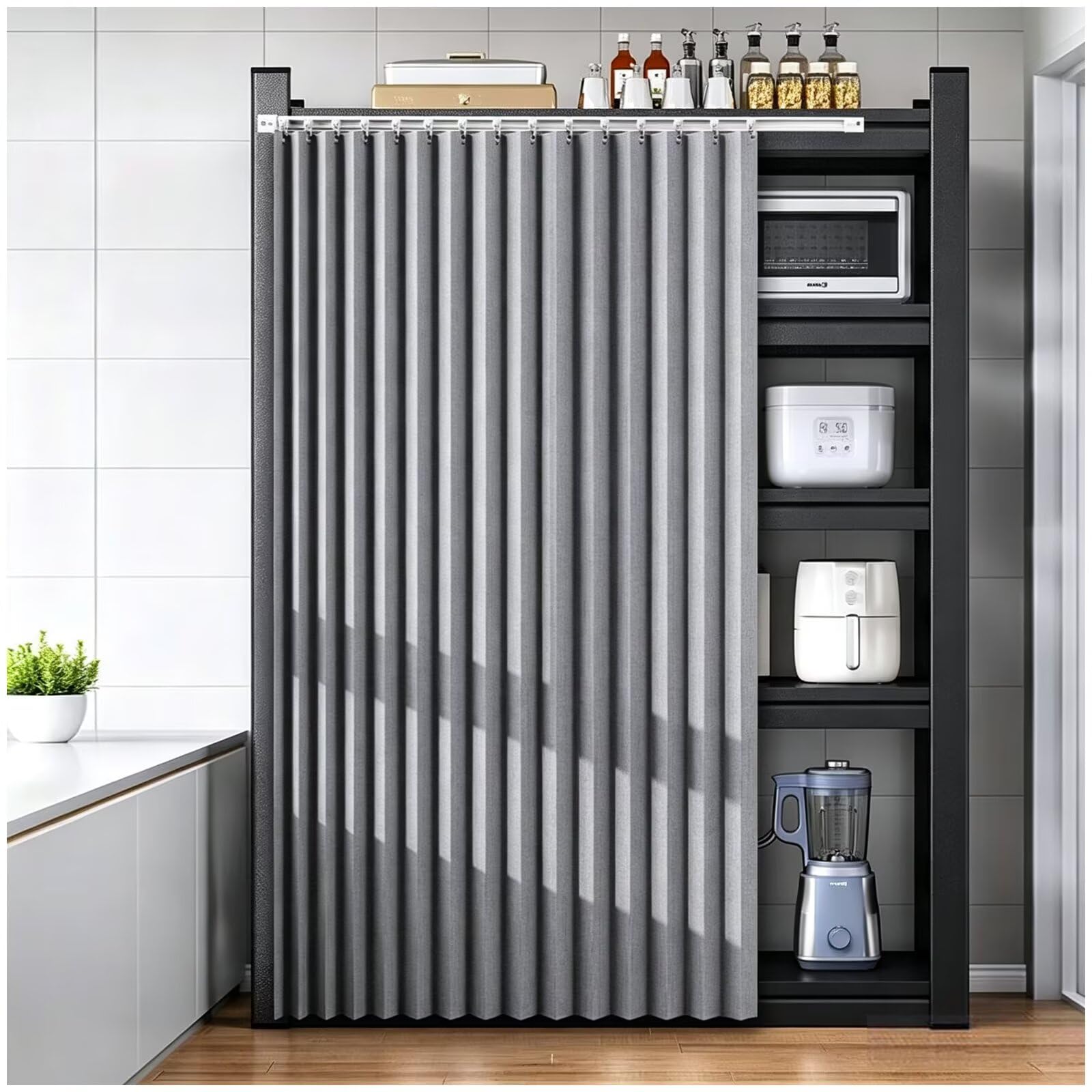Tenda Sottolavello Cucina con Binario Autoadesivo W110 x H100cm Grigio