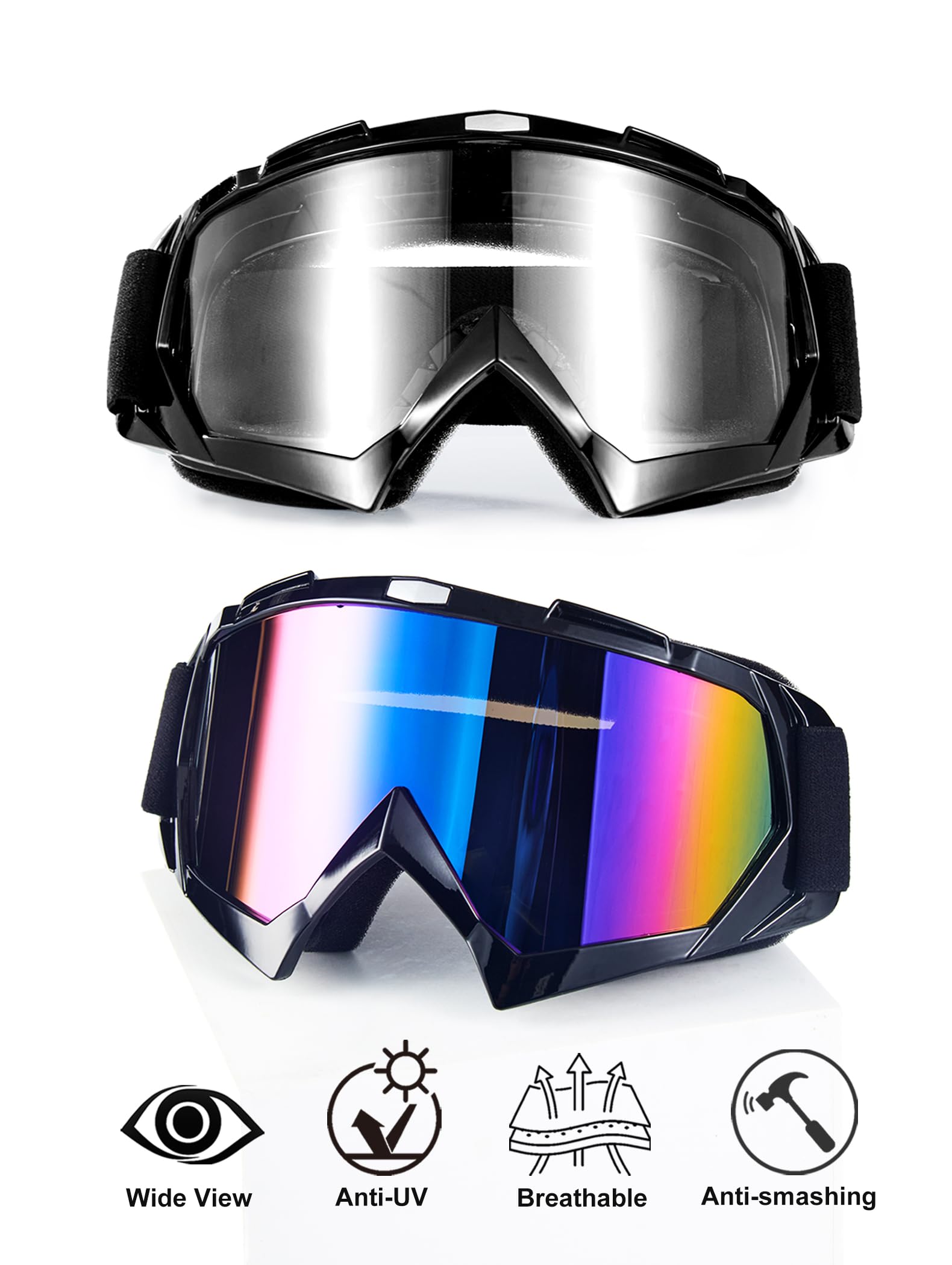 2 szt. gogle motocyklowe Dirt Bike ATV Motocross jazda pyłoszczelne wiatroszczelne wyścigi terenowe MX gogle dla dorosłych mężczyzn kobiet młodzieży