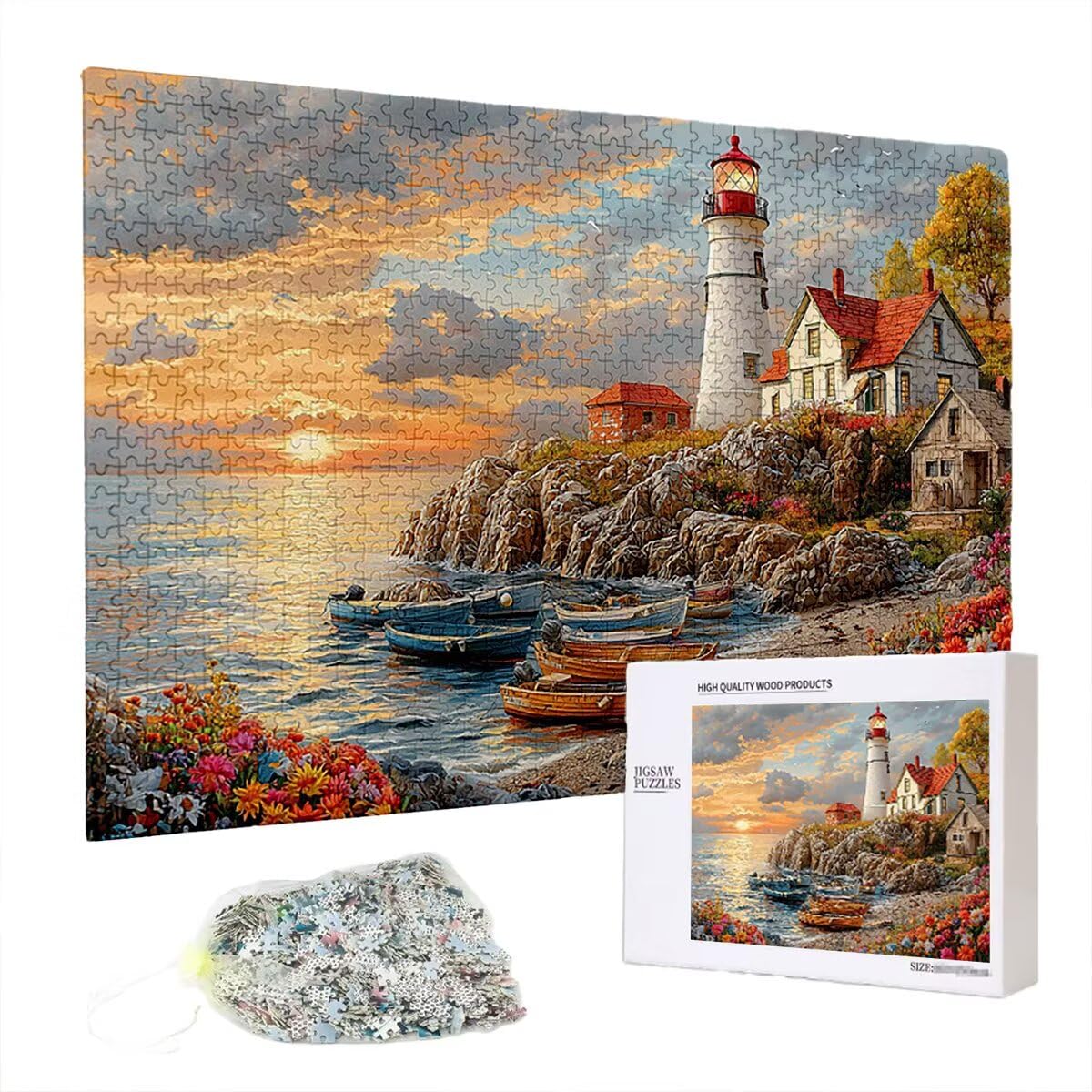 Puzzle 5000 elementów, zachód słońca, latarnia morska, 5000 elementów, drewniane puzzle dla dorosłych, wymagająca łamigłówka, gra logiczna dla całej rodziny, dekoracja pokoju, prezenty dla kobiet D-66