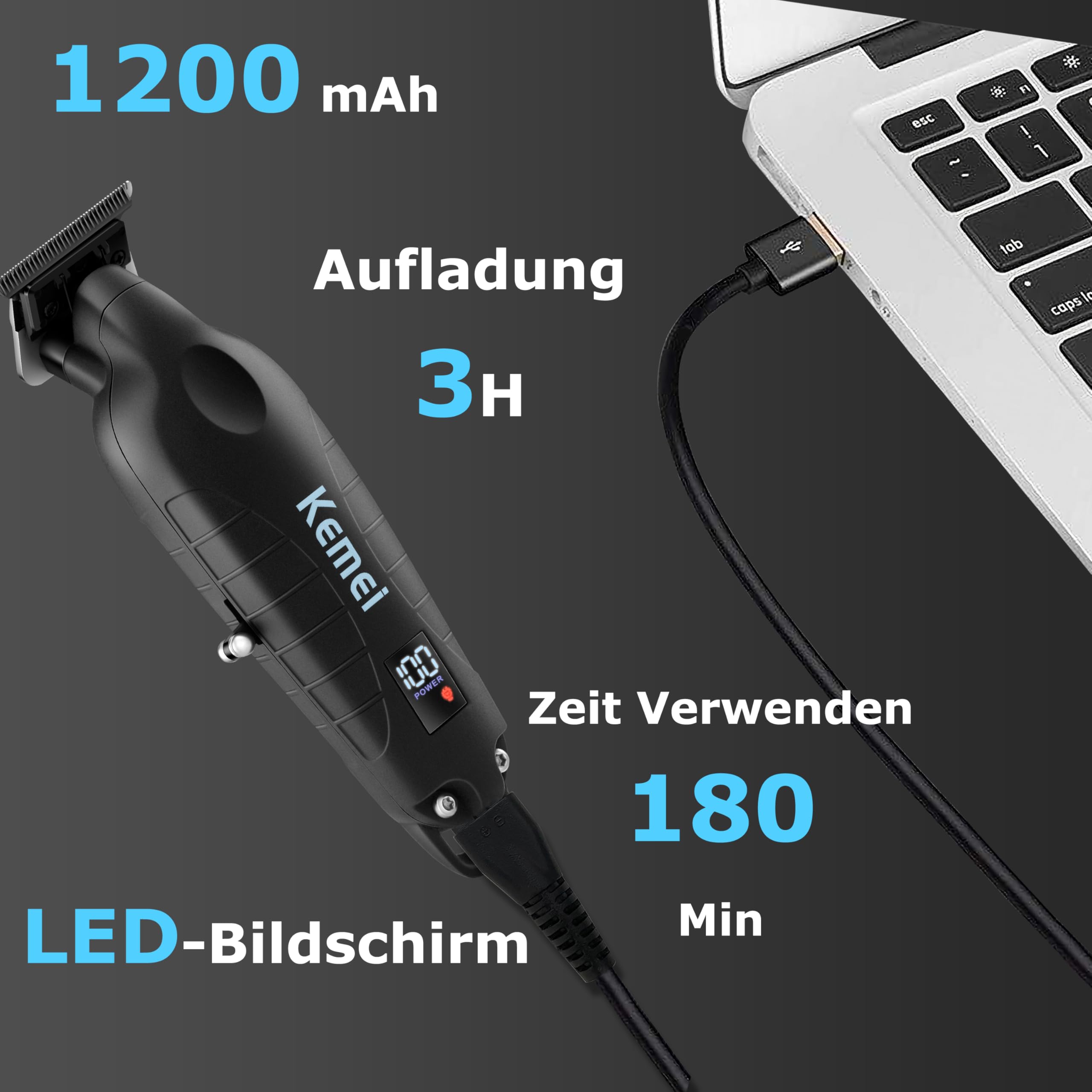 KEMEI 2293 Professioneller Haar-/Bartschneider für Männer, Zero Gapped-Haarschneider für Friseure mit T-Klinge, kabellos, wiederaufladbar, Geschenk für Männer