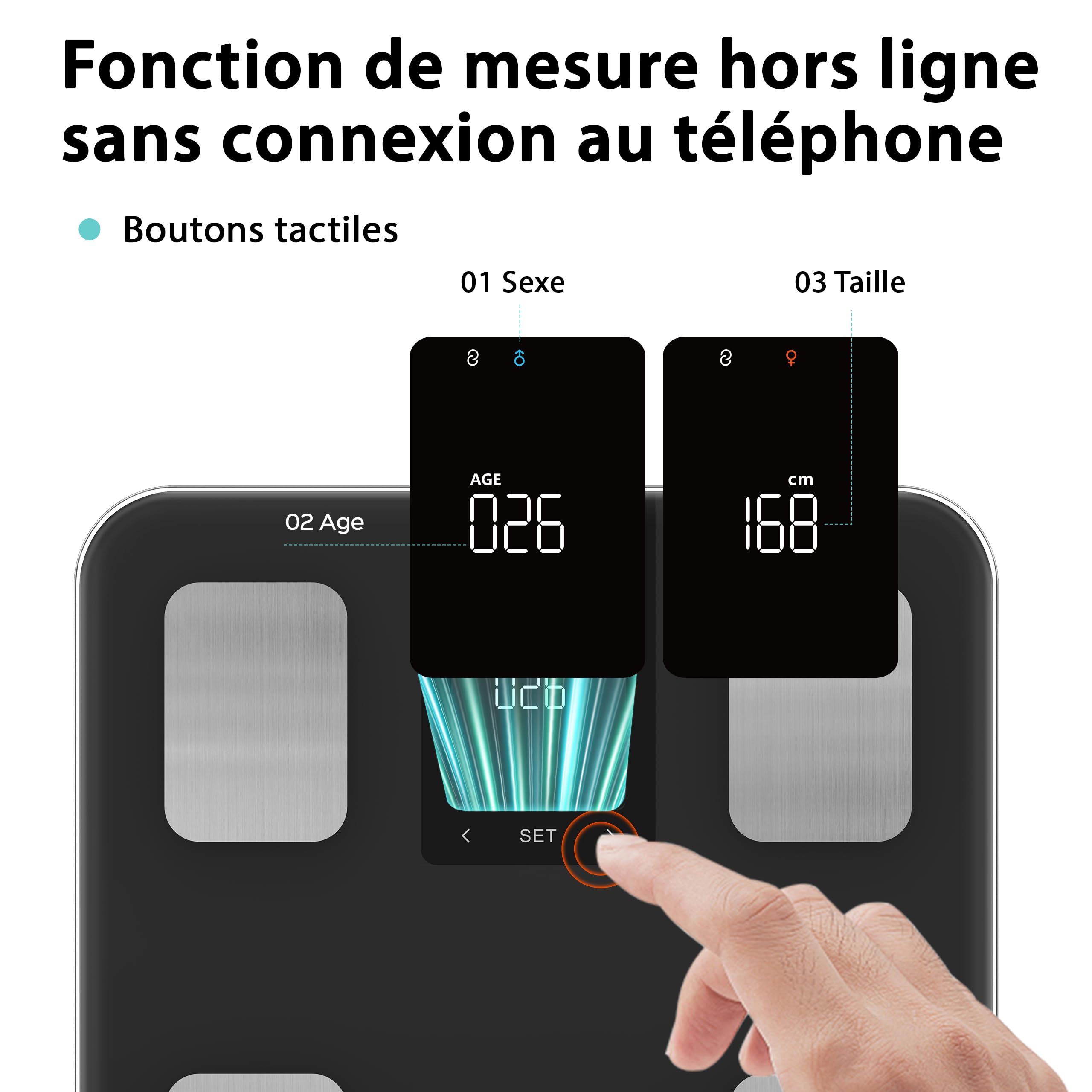 Pèse Personne Connecté MELTA. – Impédancemètre 15 Données : IMC, Masse Grasse, Musculaire, Viscérale, Osseuse – Bluetooth & Application Gratuite – Synchronisation Santé – Verre Trempé – 180kg (NOIR)