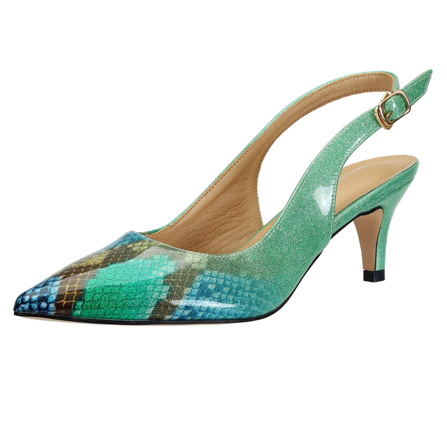 BIGTREE Slingback Shoes for Women Kitten-Heels Pumps-Shoes Printed Dress-Sandals
