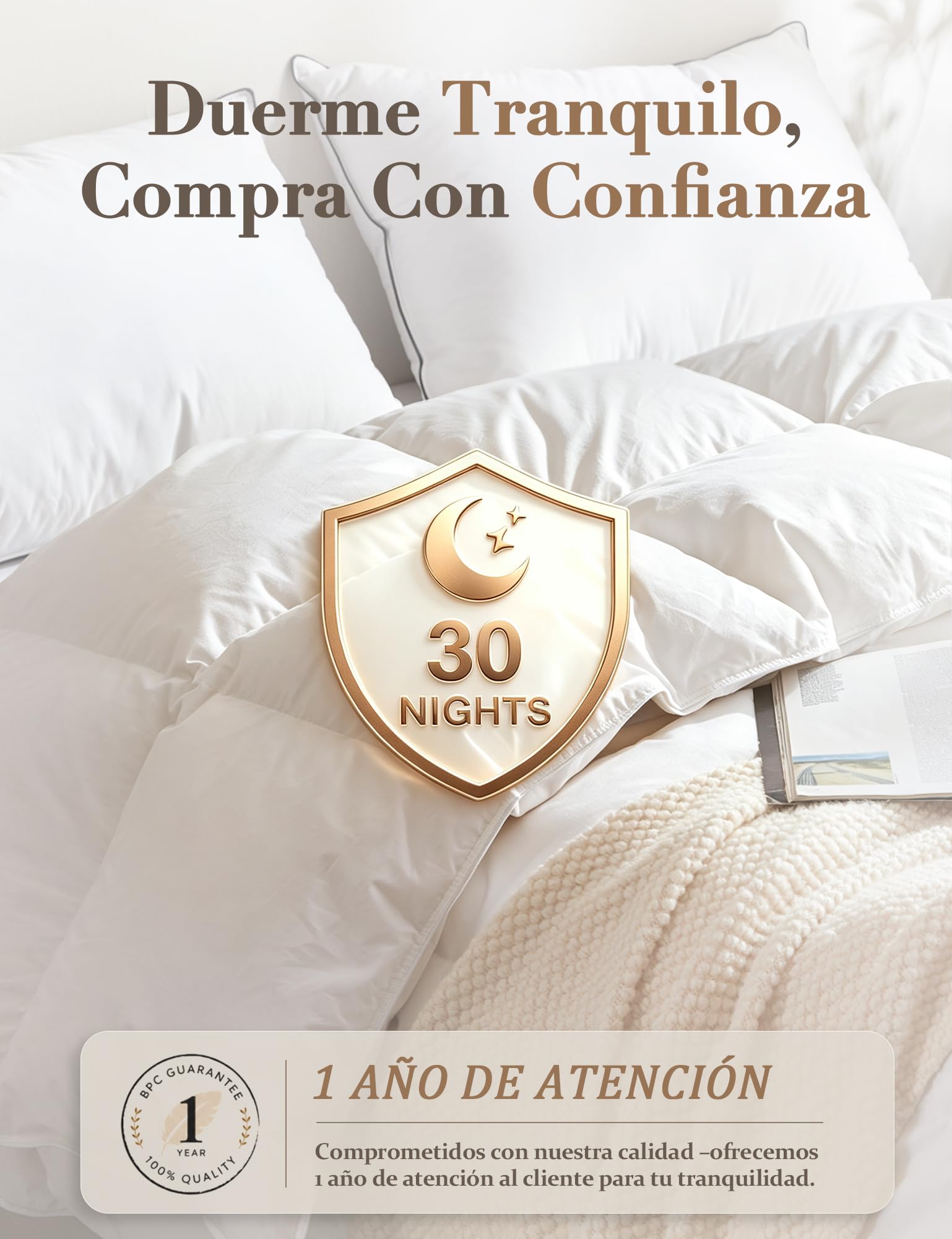 BPC Edredón Nórdico Cama 150/160, Edredón de Plumón 90% 4 Estaciones | Relleno de 330 g/m² | 100% Algodón Orgánico, Transpirable y Suave | Calidad Hotel | OEKO-TEX & RDS | 220x240 cm