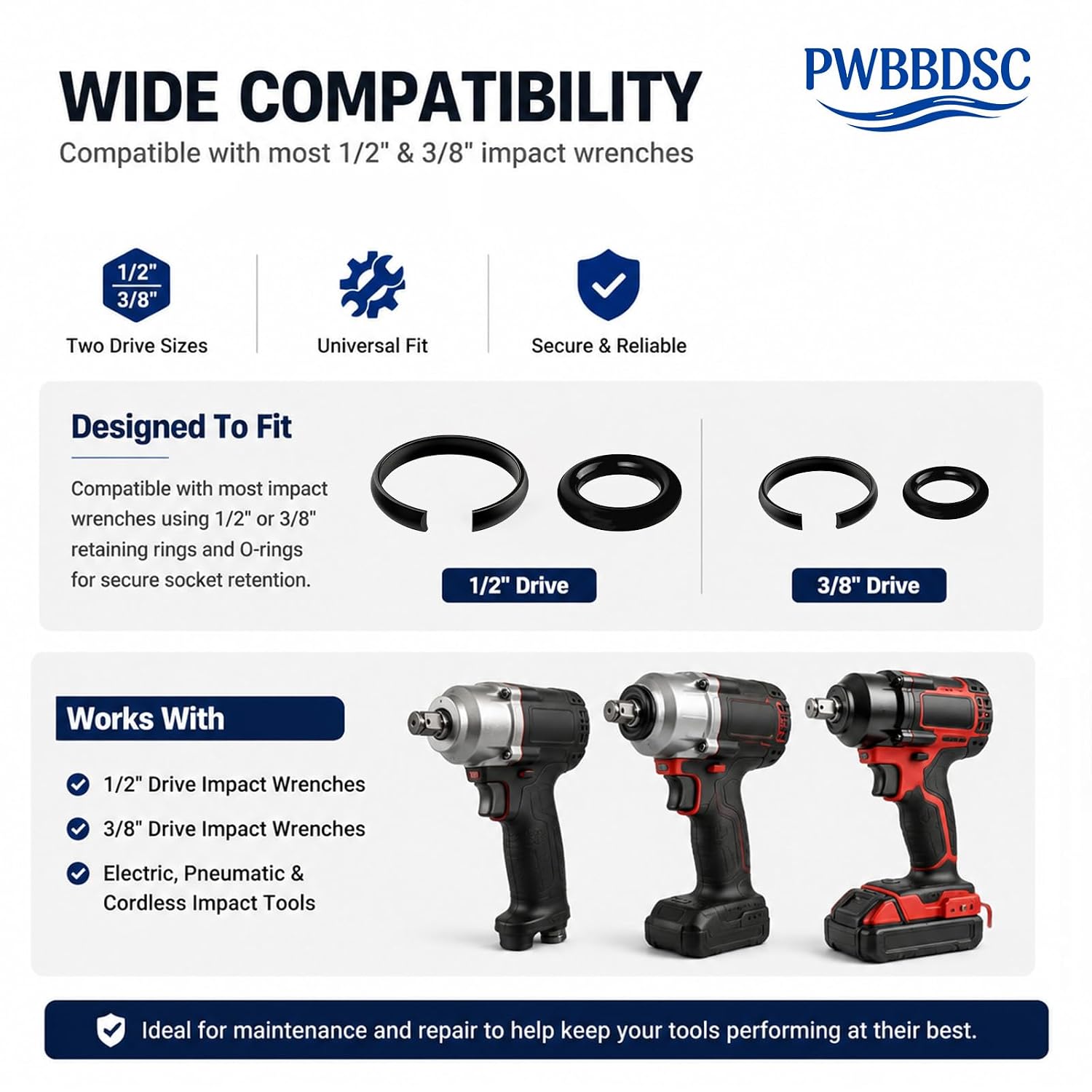 1/2" & 3/8" Impact Retaining O-Ring for Milwaukeiiii Impact Wrench