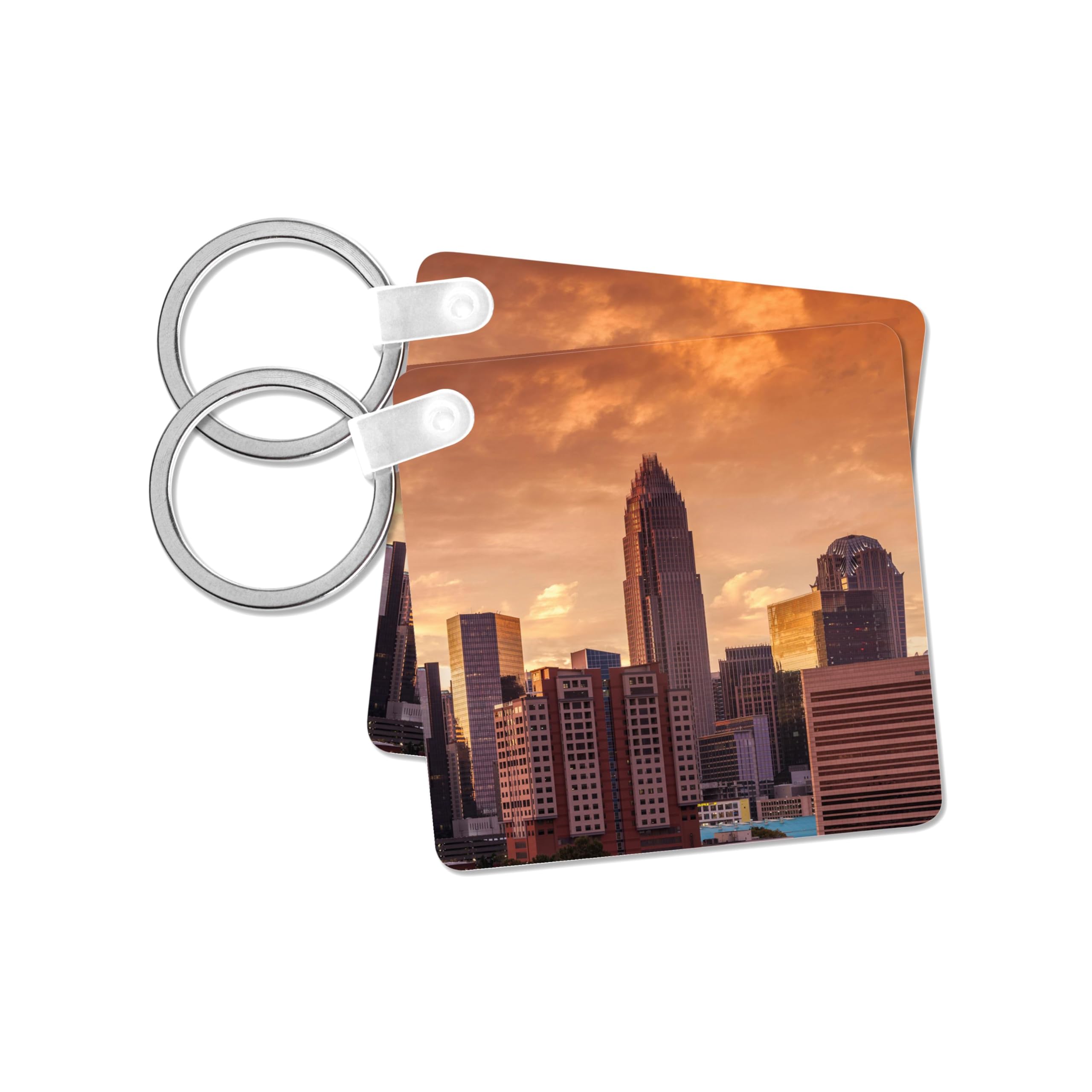 3dRose, North Carolina, Charlotte, city skyline from the southeast, sunset, Key Chain