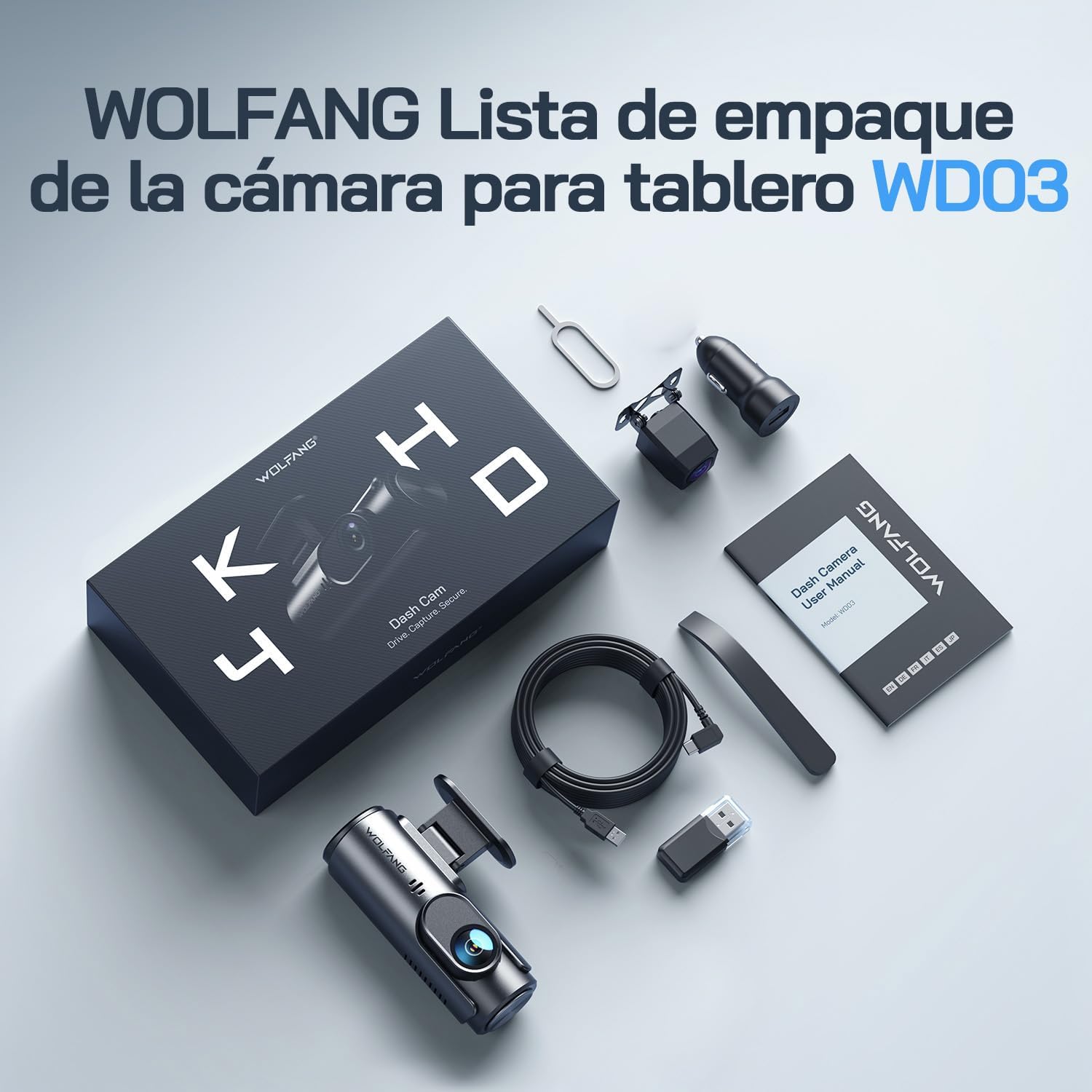 WOLFANG Cámara de Coche Delantera y Trasera 4K UHD, Dashcam de Doble Lente para Coches de 170º Gran Angular Monitor de Aparcamiento 24H con Grabación en Bucle y Sensor G 10