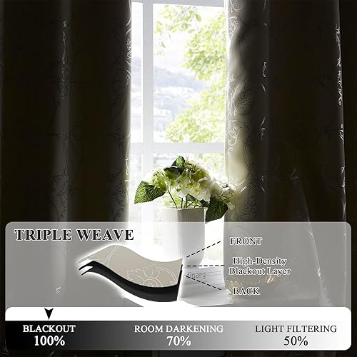 Miniatura 4 de Enactex Cortinas 100% opacas de 84 pulgadas de largo para dormitorio, cortinas con patrón floral plateado para sala de estar, oscurecimiento de la